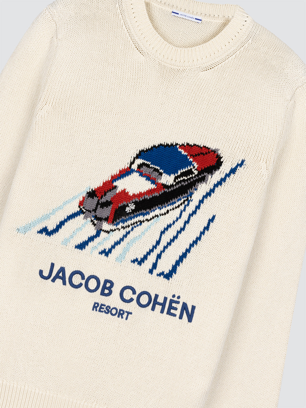 Jumper off white Jacob Cohën in cotton with a riva boat