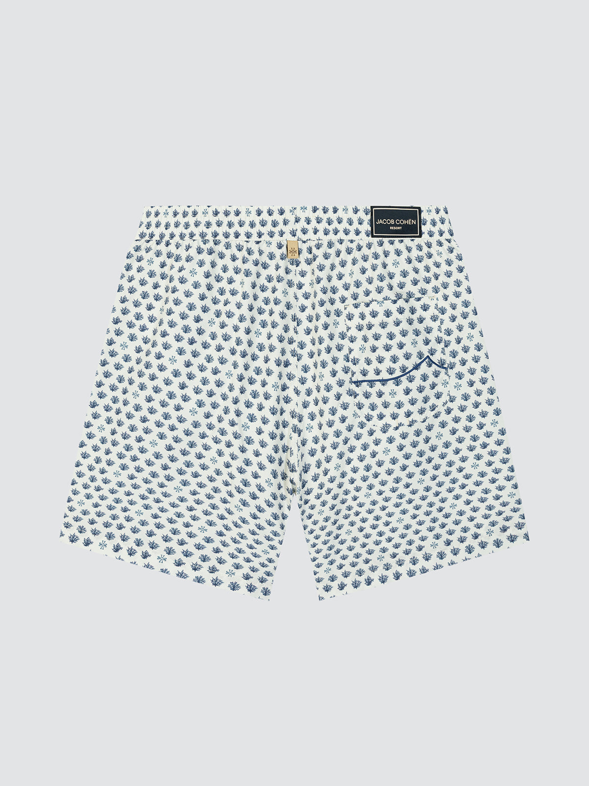 Swim Boxer Shorts in White and Blue Technical Fabric with Coral Print