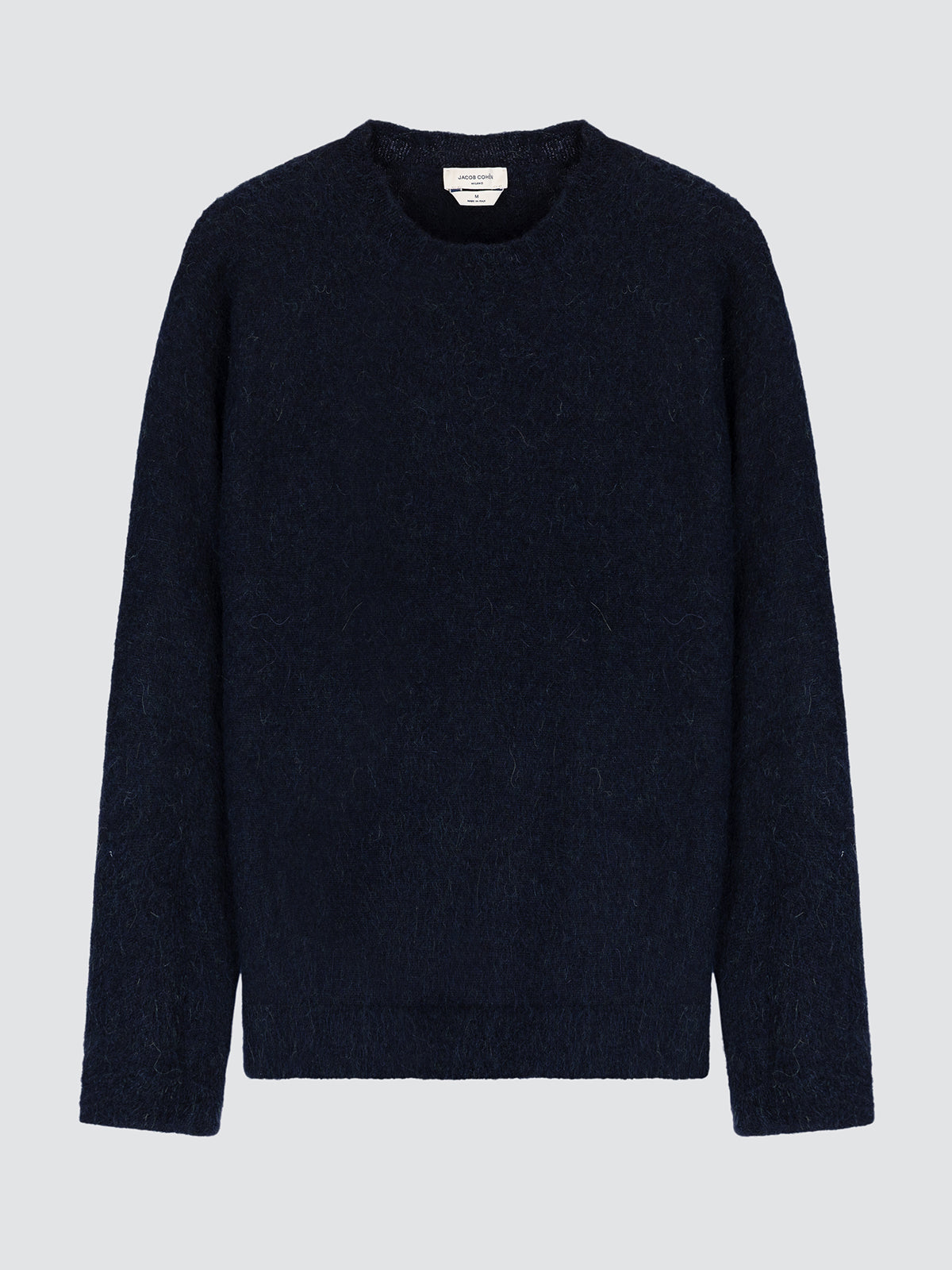 Blauwe gemêleerde trui van geborsteld alpacagaren