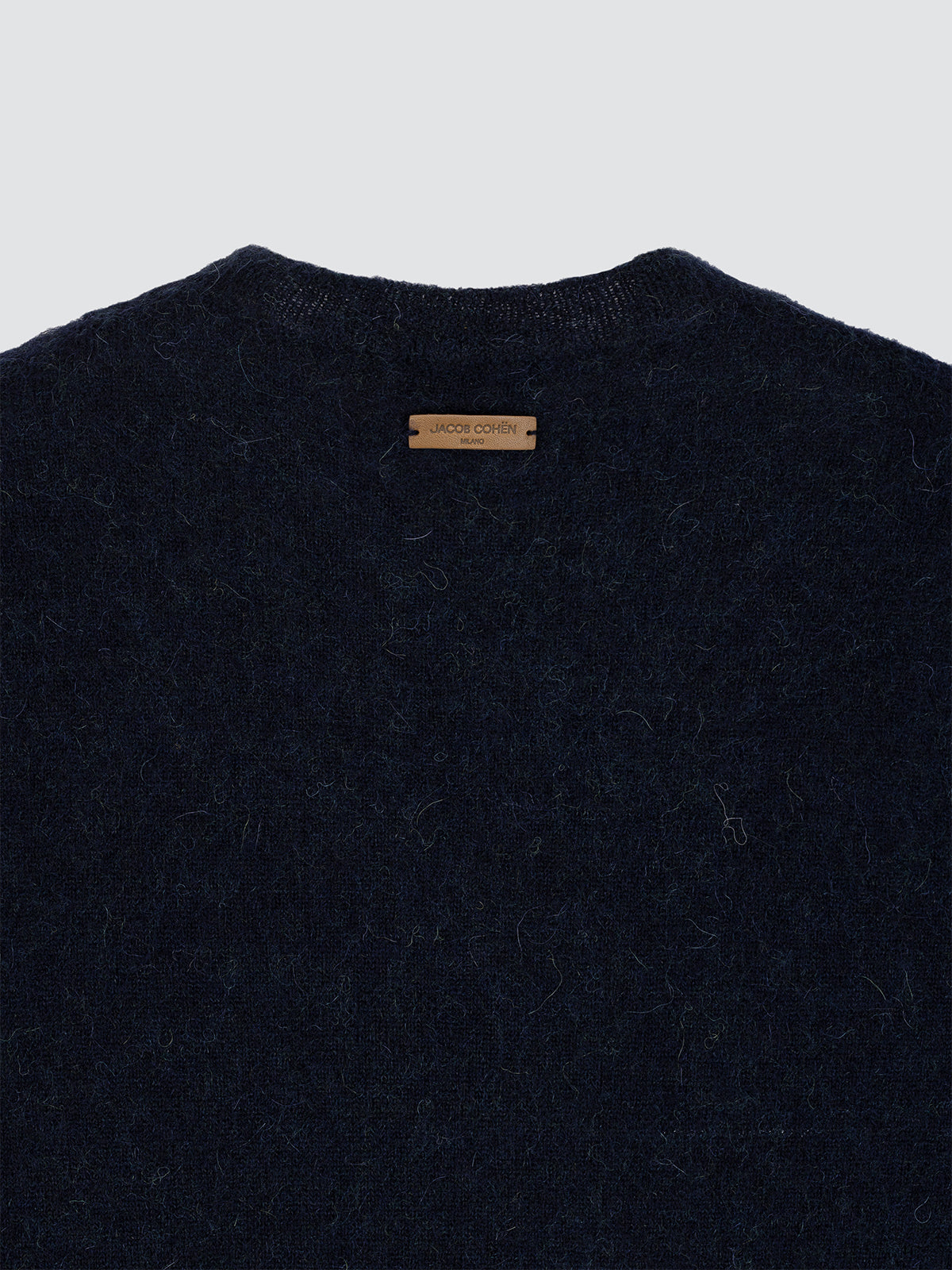 Pull bleu chiné en mélange d'alpaga brossé