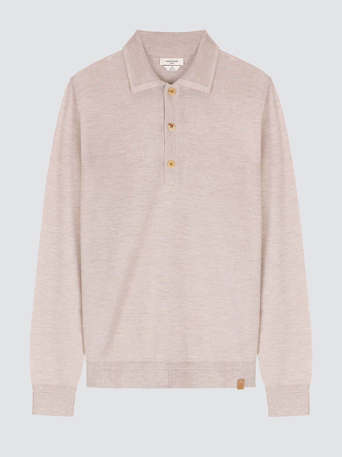 Polo de manga larga en mezcla de lana y seda color greige claro jaspeado