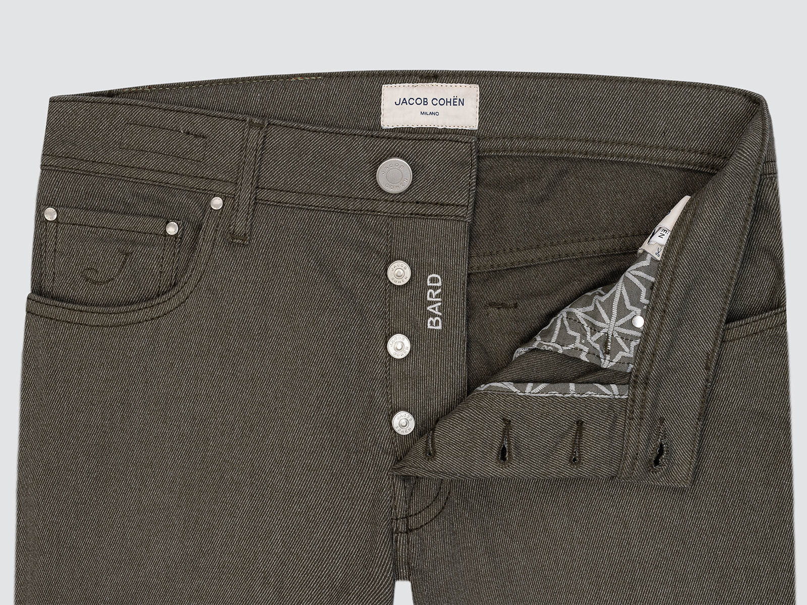 Pantalón Bard de 5 bolsillos verde oliva algodón elástico