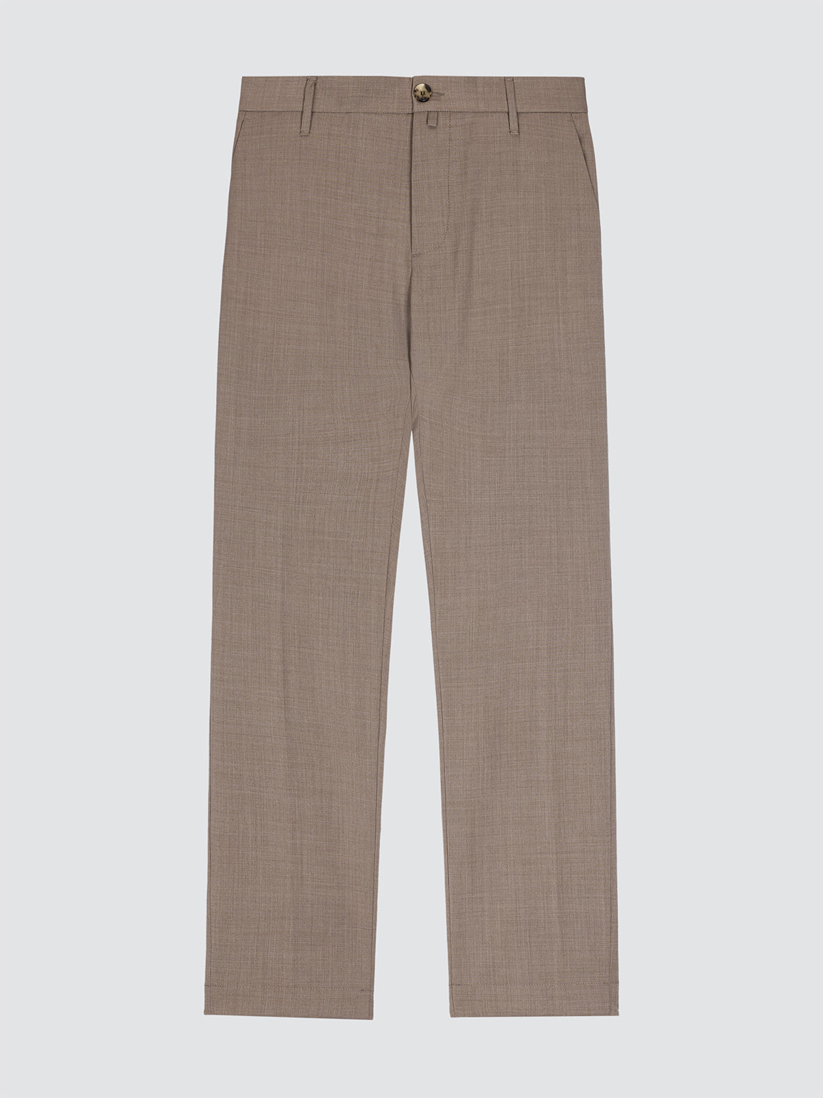 Brown checkered pants on a light gray background