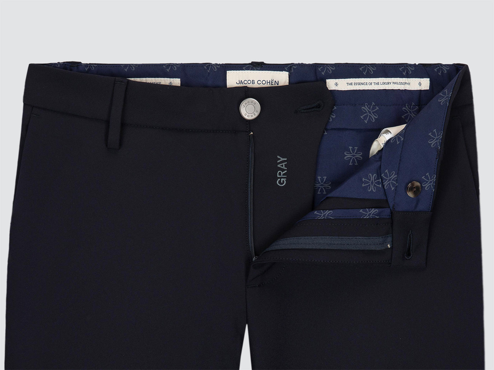 Gray Chino-Hose Marineblau technischem Stretchmaterial