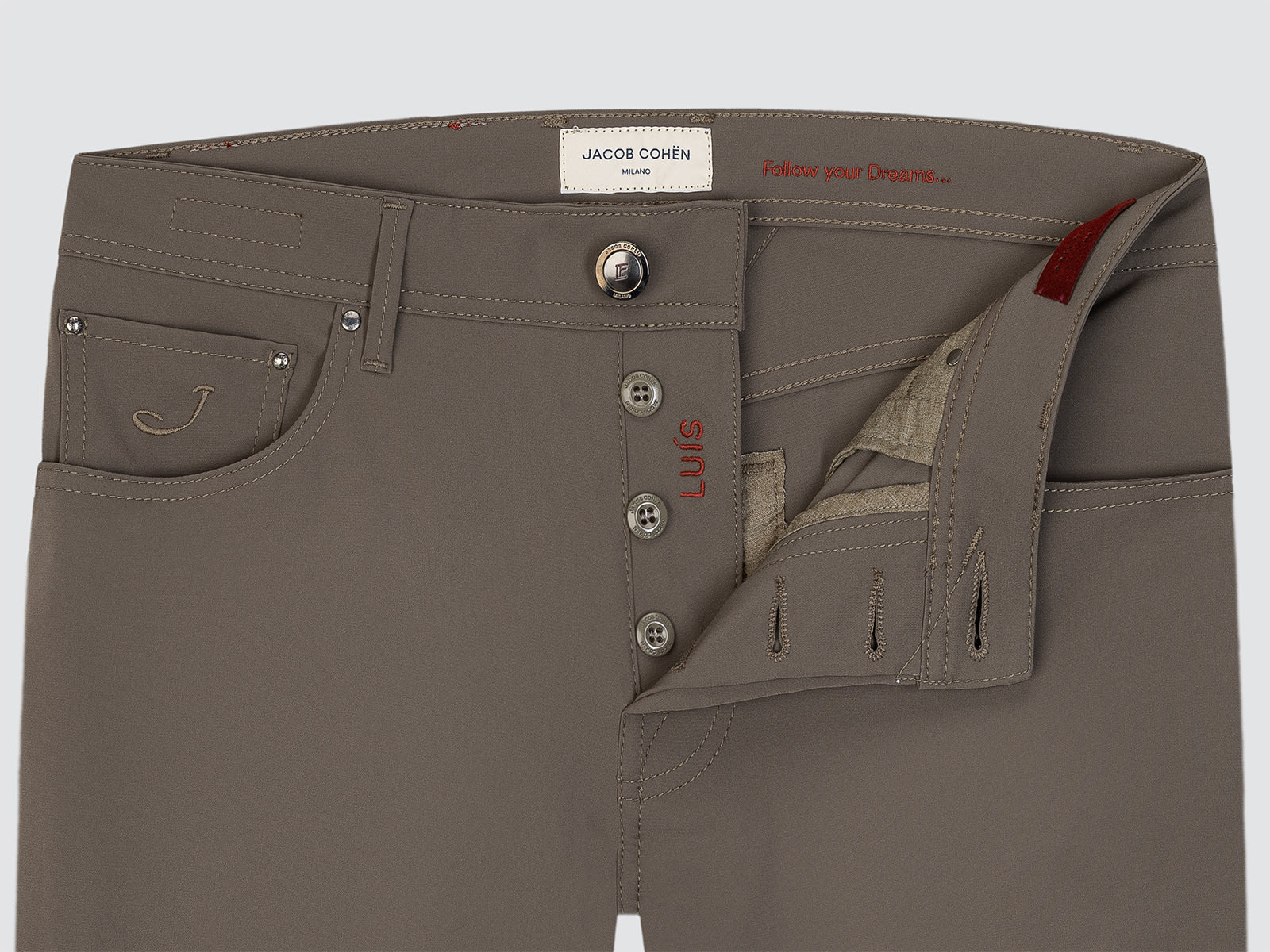 Luis Regular 5 Pocket Hose braunem Nylon Stretch Twill