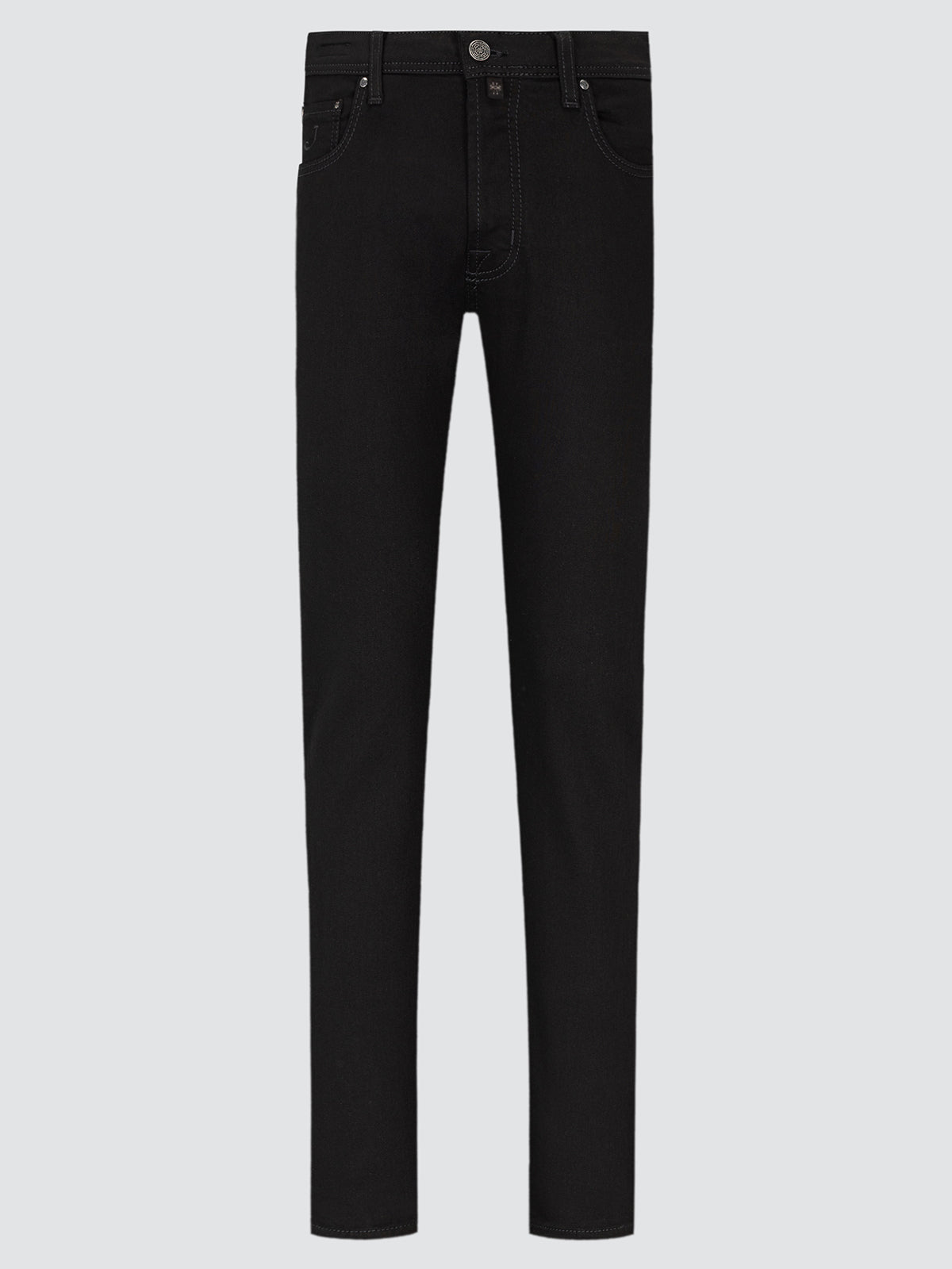 Black jeans on a light gray background