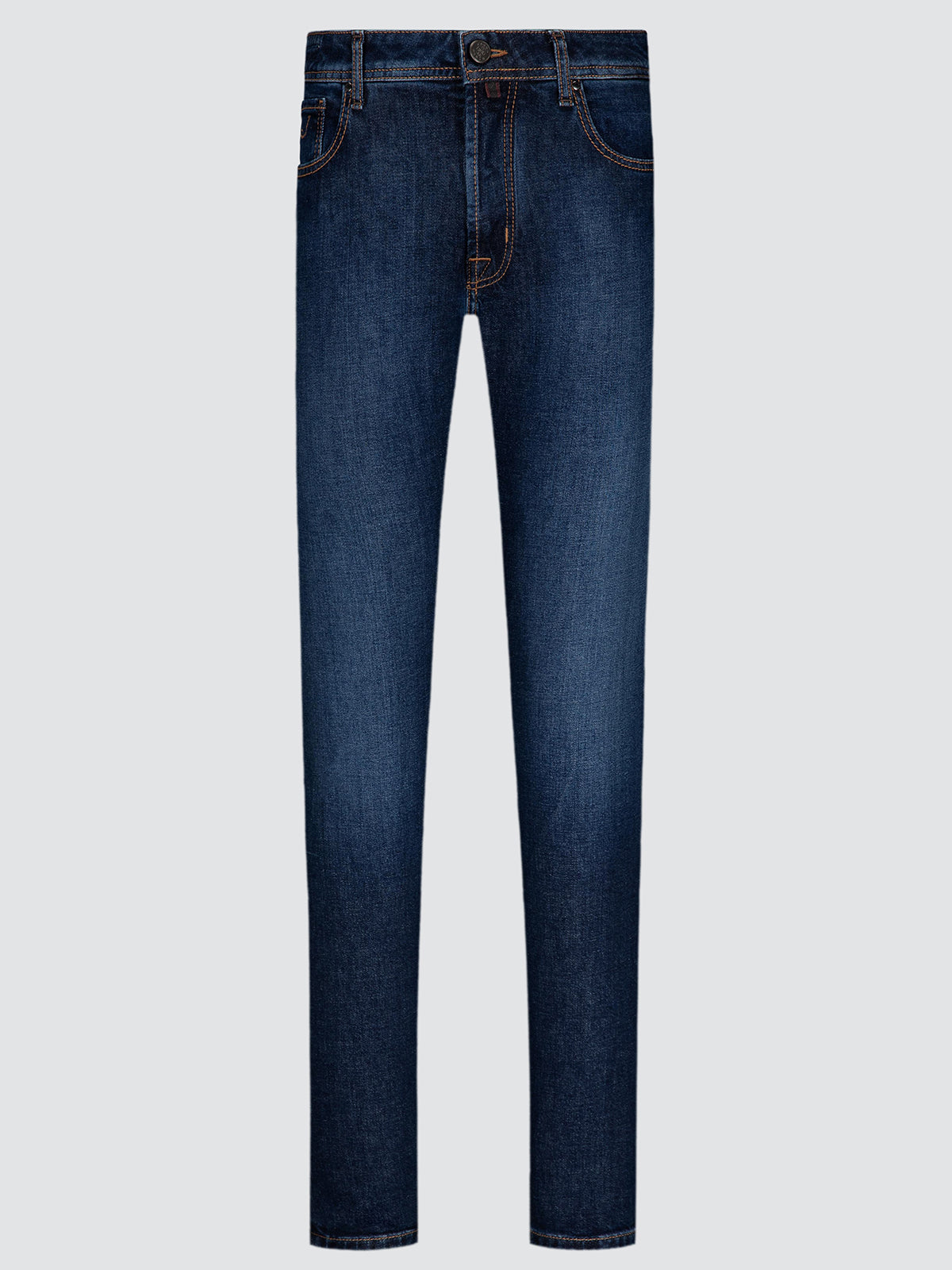 A pair of dark blue slim-fit jeans Jacob Cohen shown flat against a light gray background.