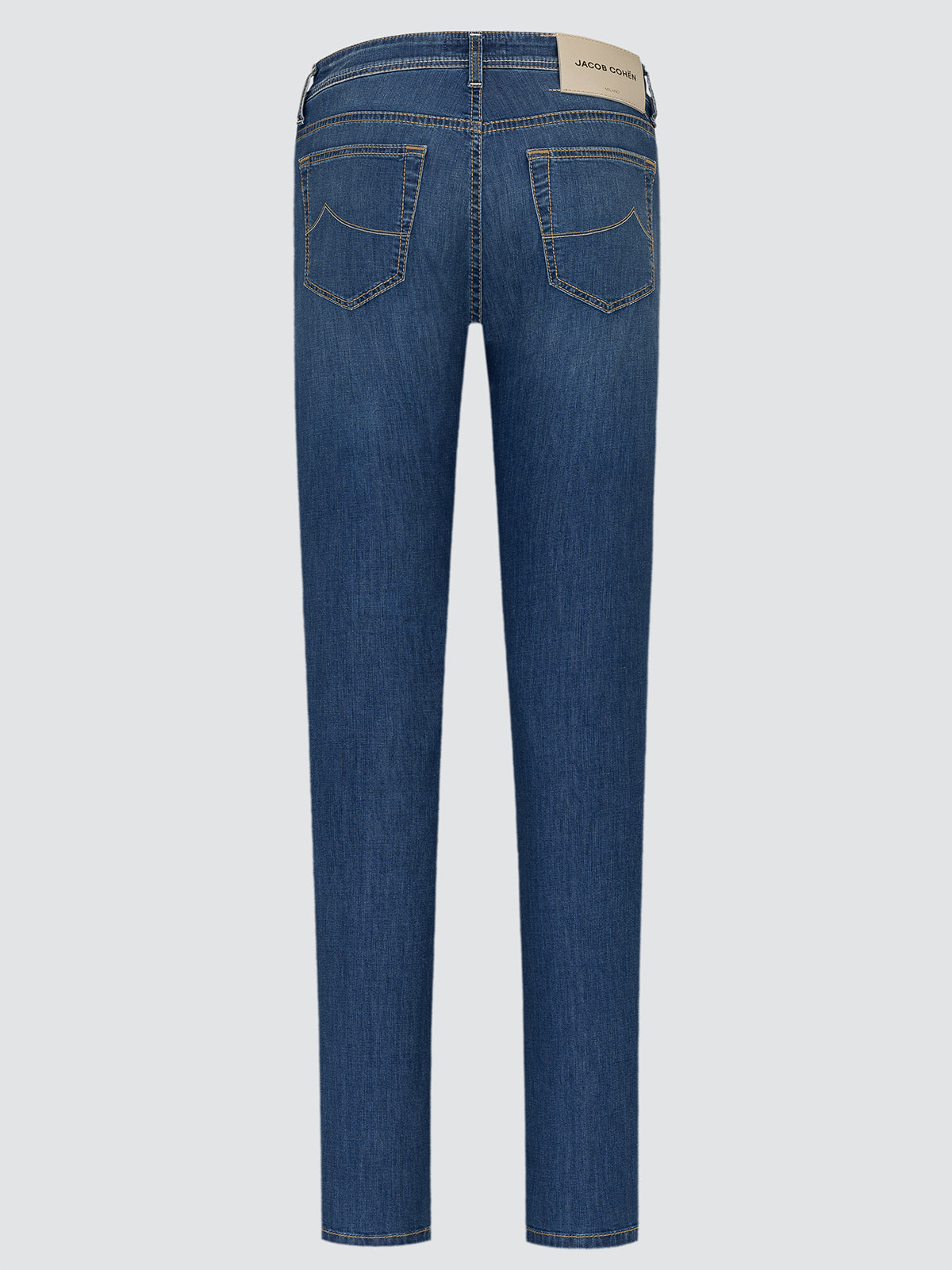 Blue jeans on a light gray background