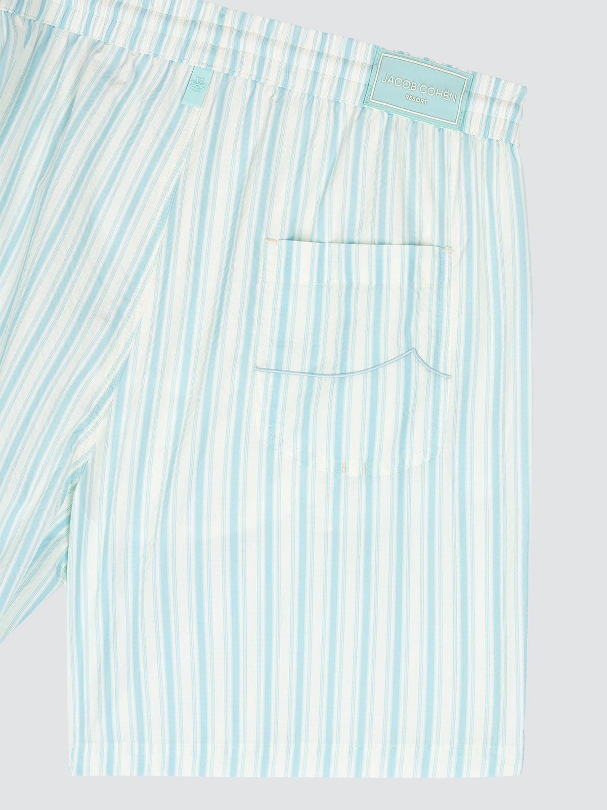 Striped shorts with a pocket on a light gray background