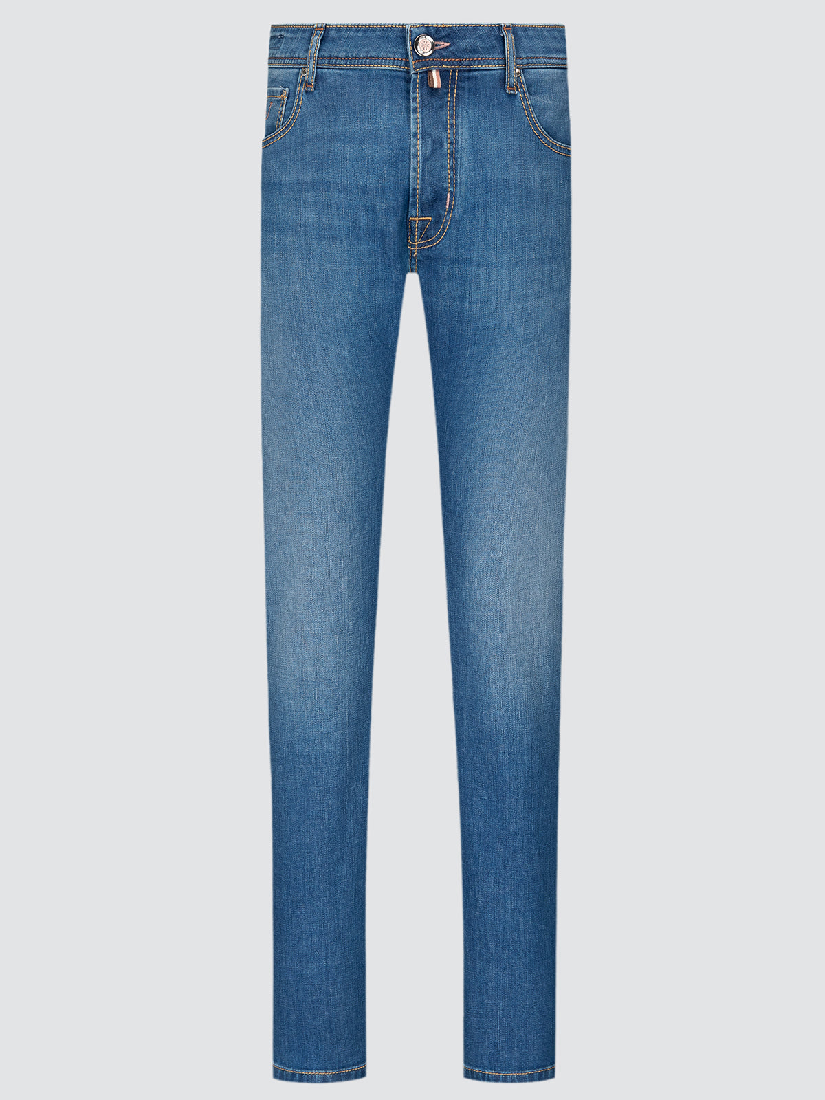 Blue jeans on a light gray background