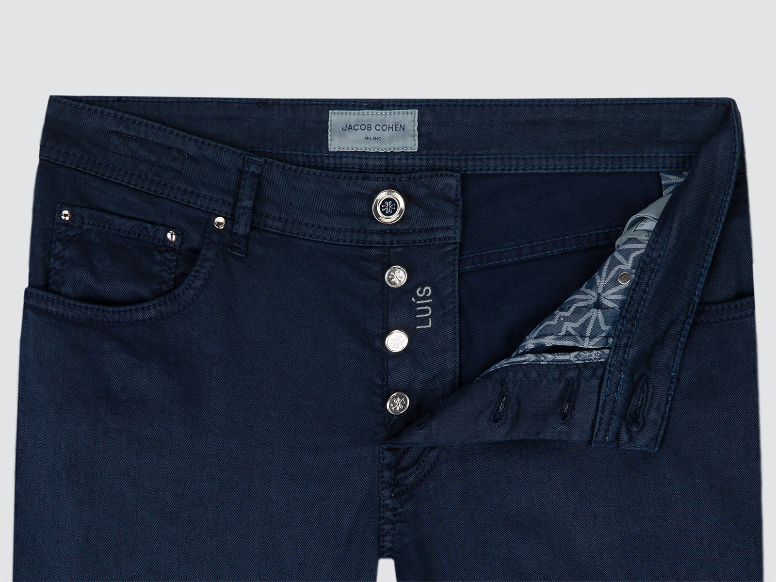 Luis - Pantalon 5 poches lin cotton stretch bleu marine