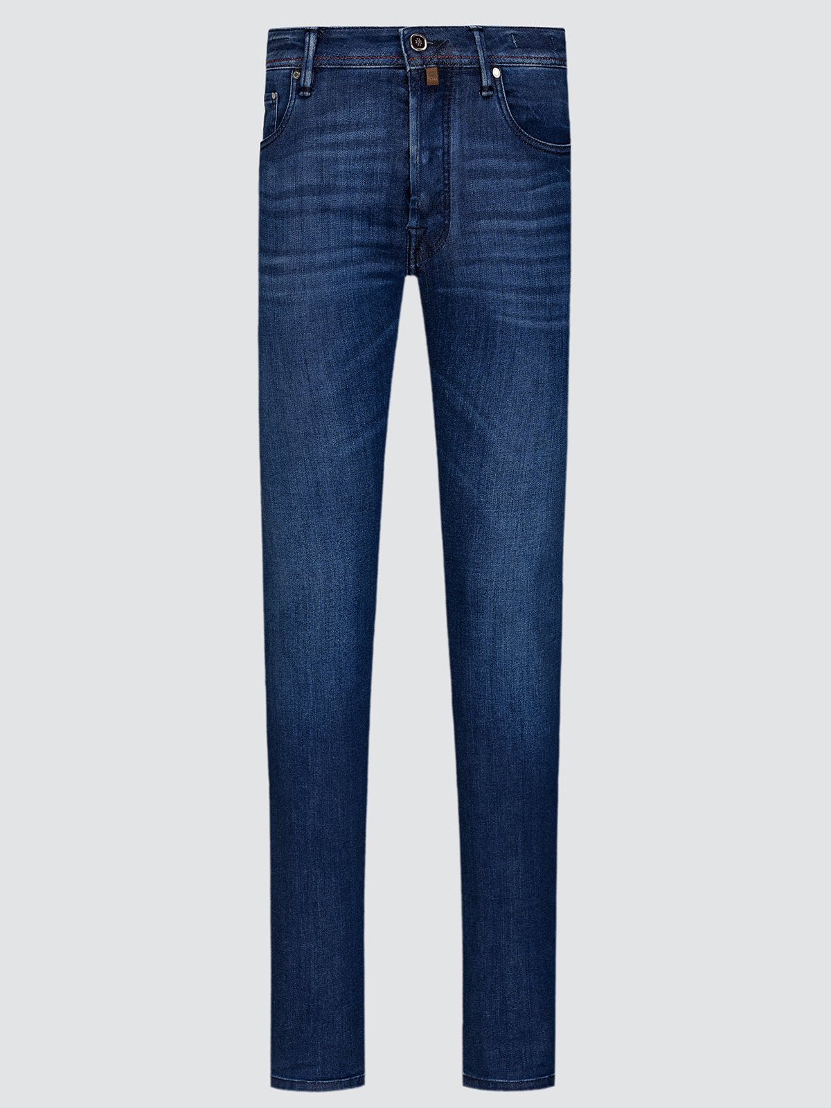 Blue jeans on a light gray background
