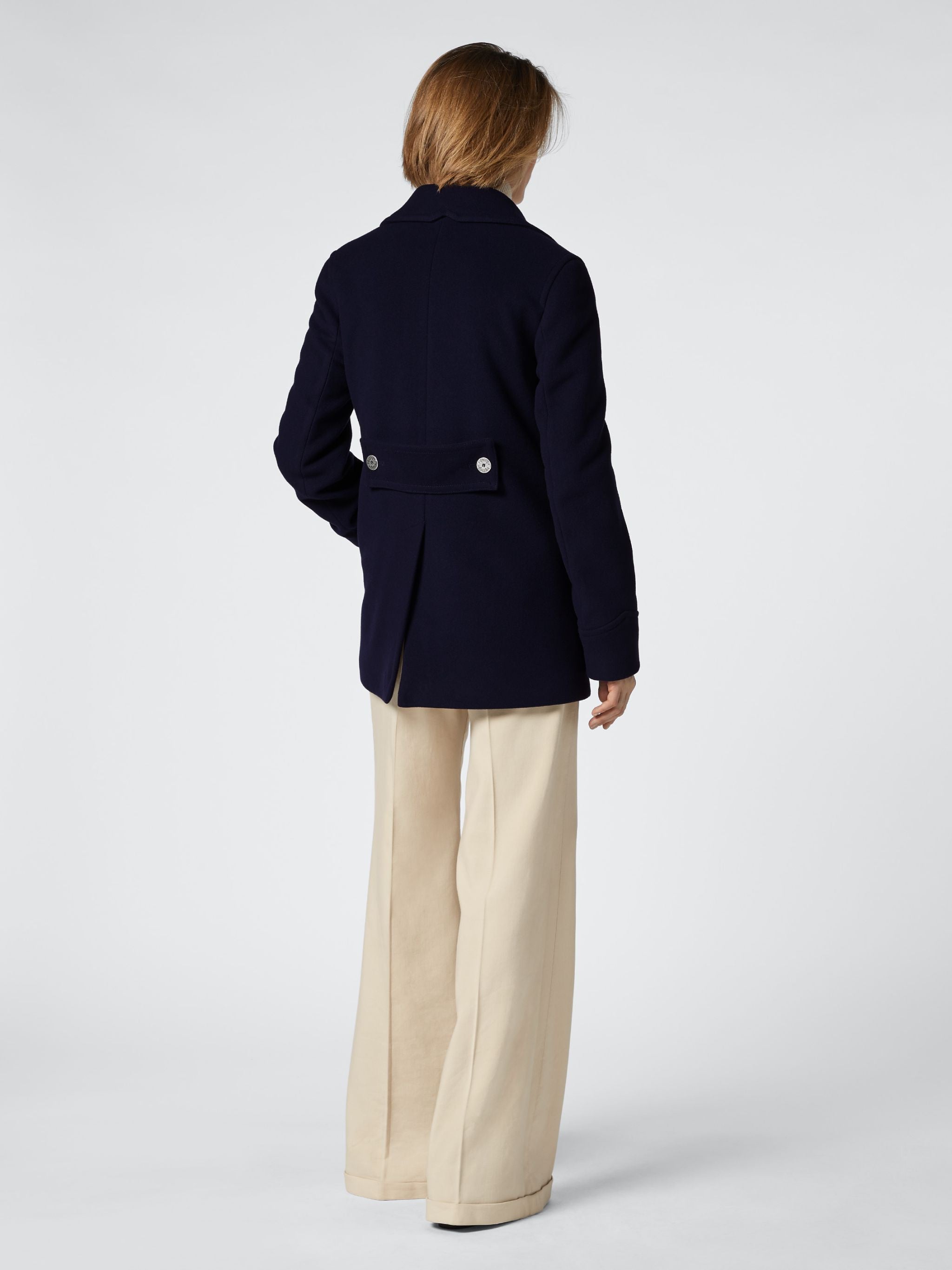 BLUE WOOL AND CASHMERE PEACOAT