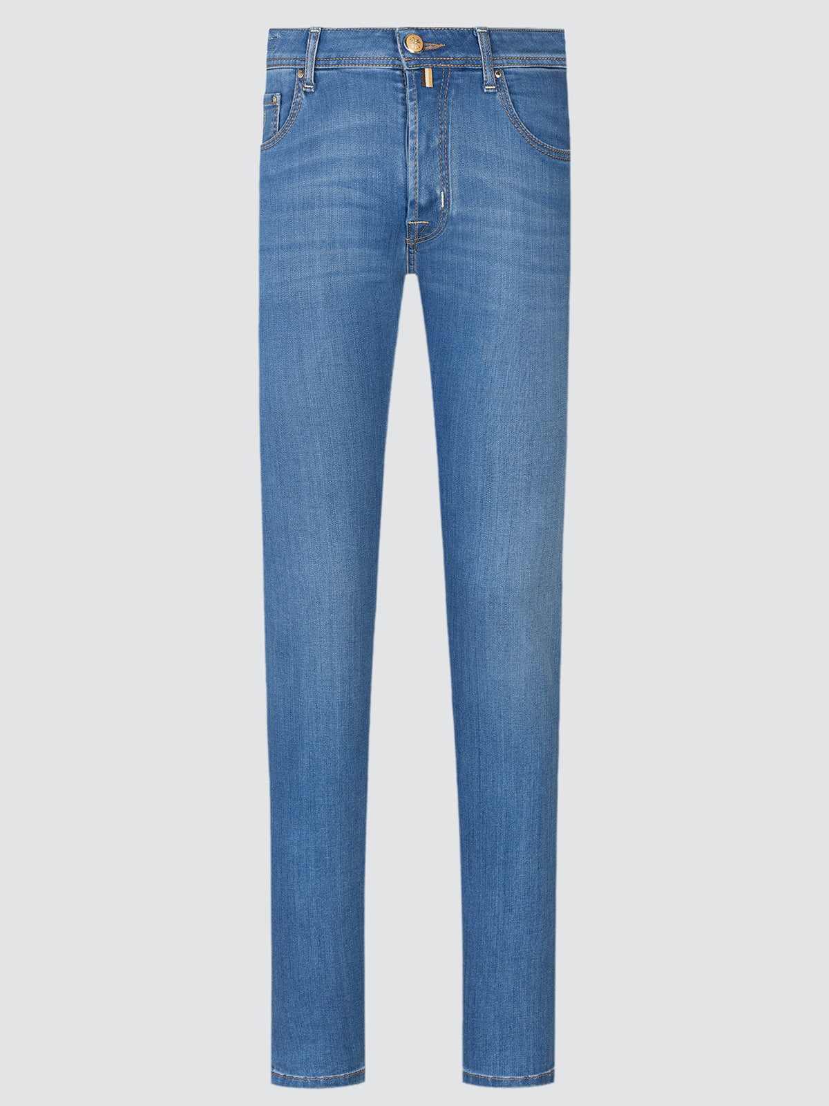 Blue jeans on a light gray background