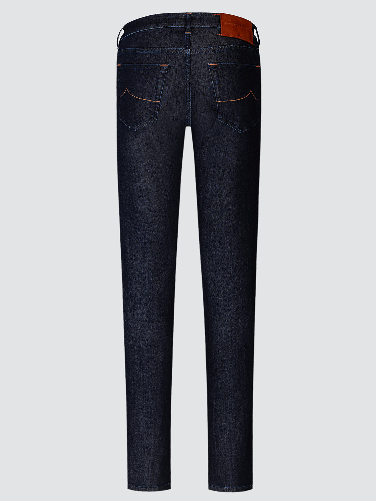 Dark blue jeans on a light gray background