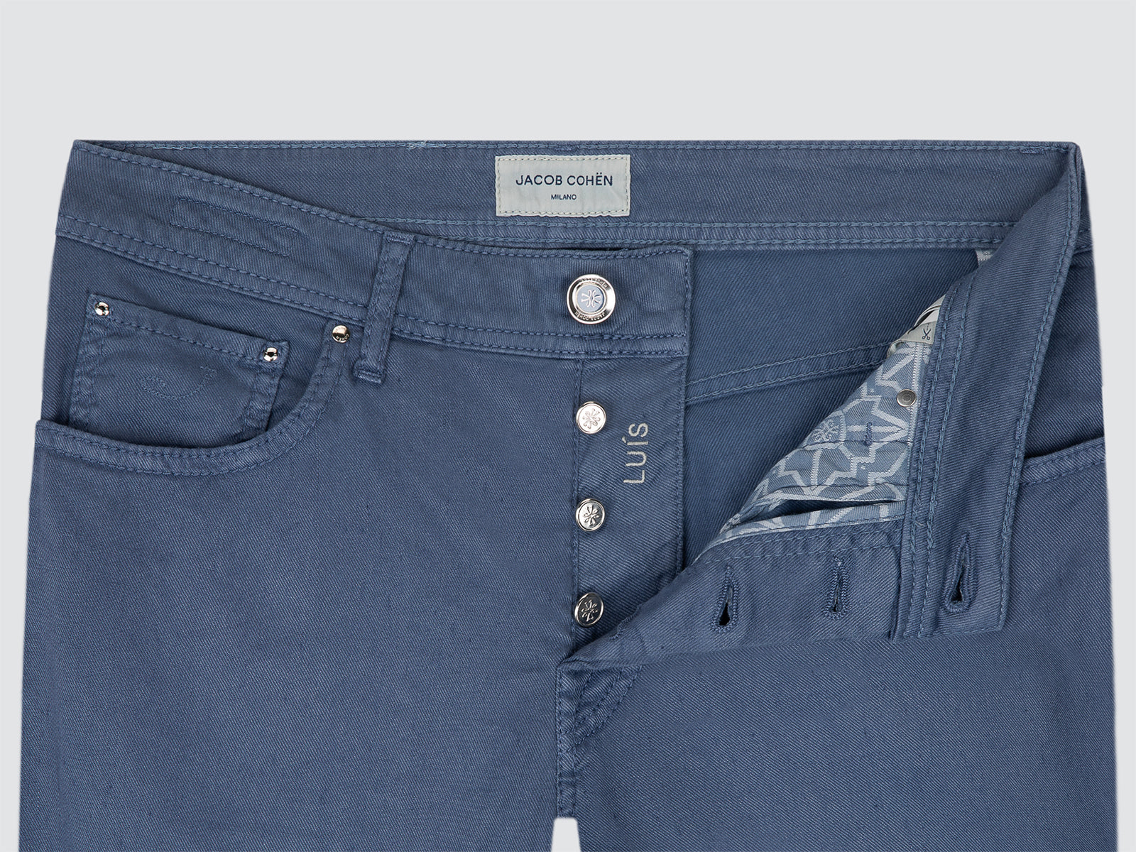 Luis - Kolonieblauw linnen katoen stretch 5 zakken