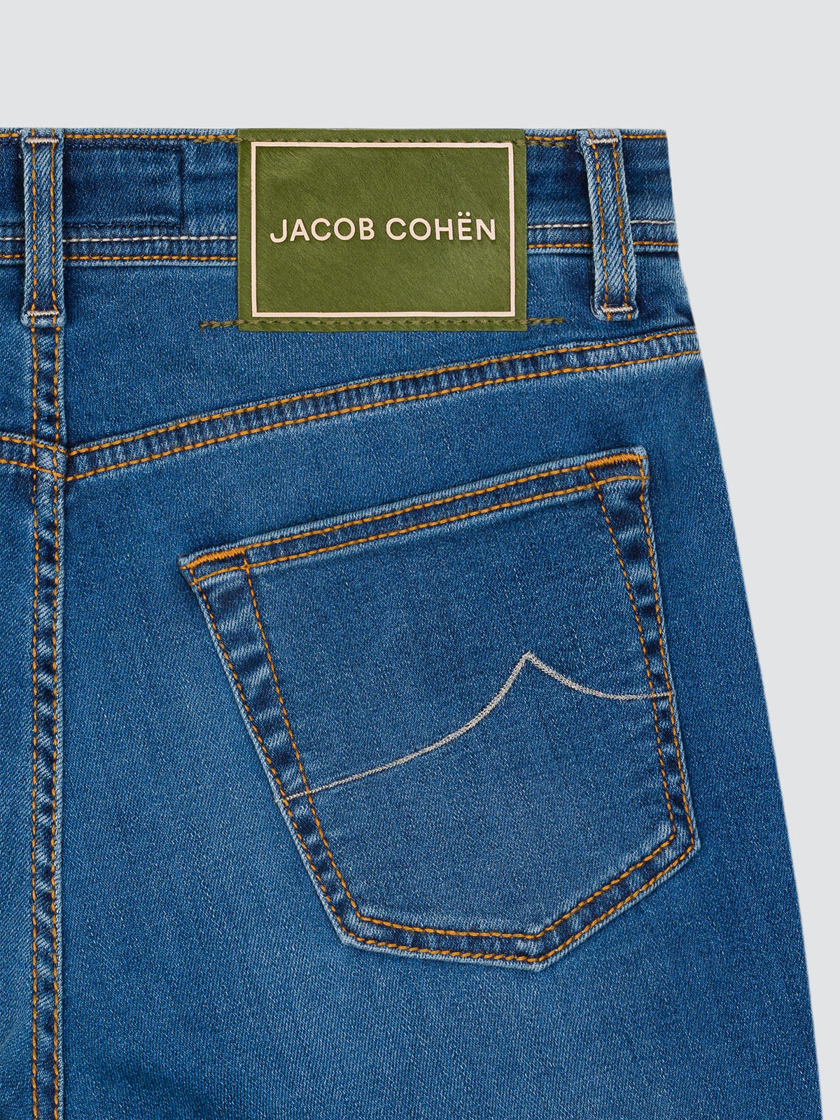 Broek Jacob Cohen mediumblauwe stretch groene patch