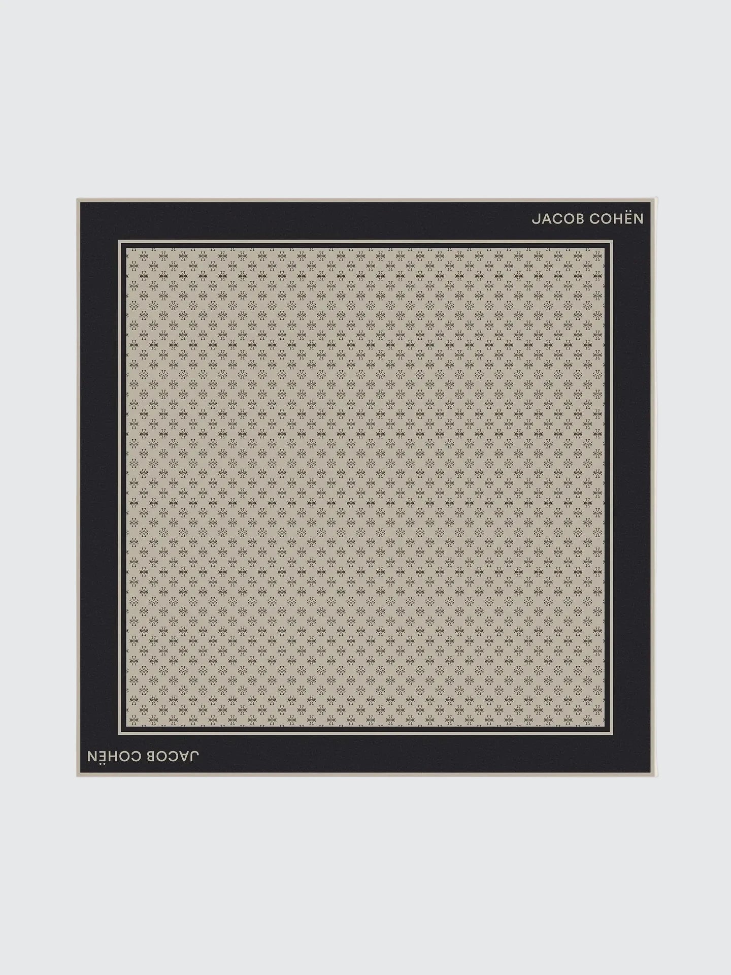 Patterned fabric bandana with 'JACOB COHEN' branding on a grey background