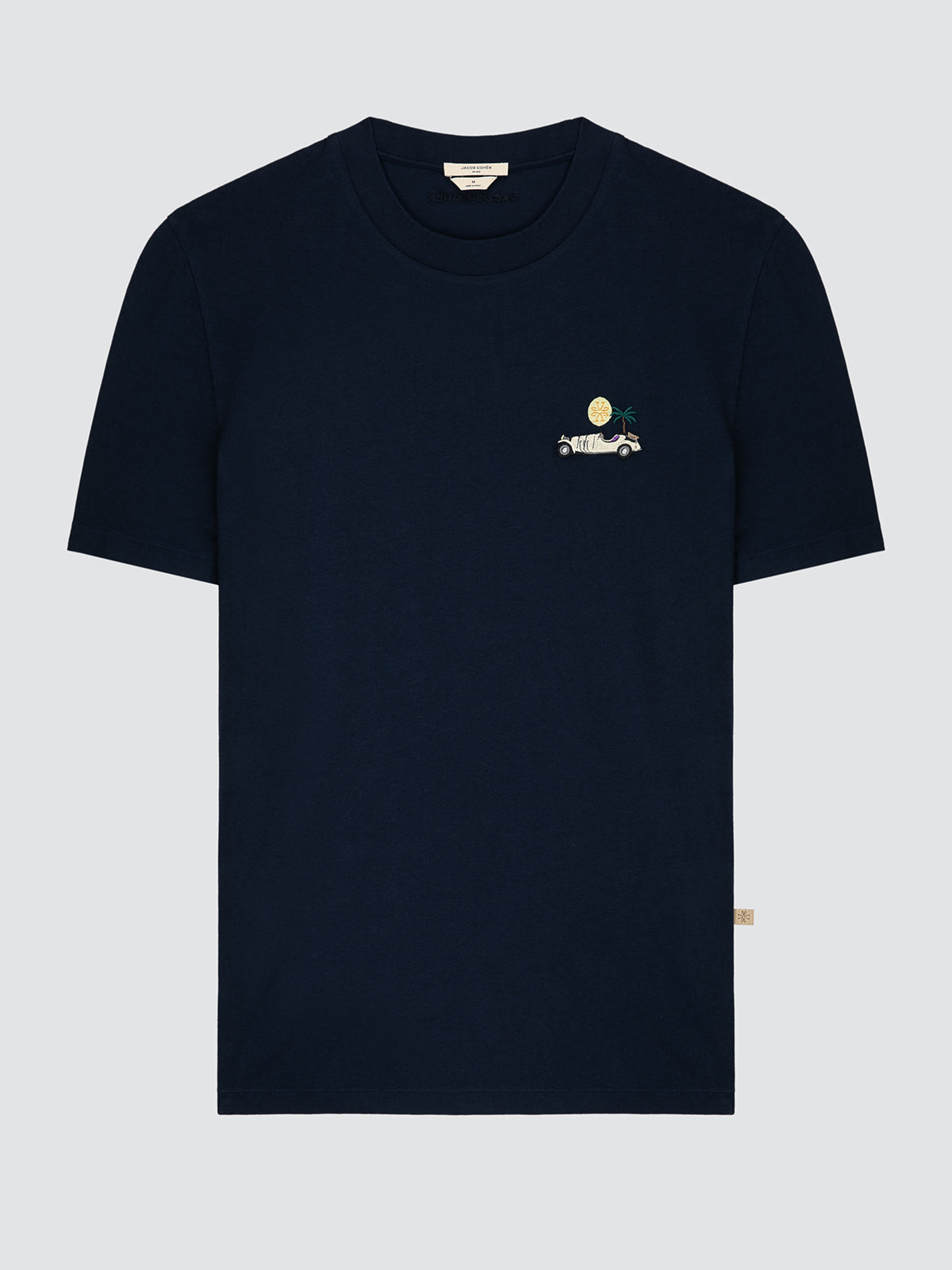 Navy blue t-shirt Jacob Cohen with a small car logo on a light gray background