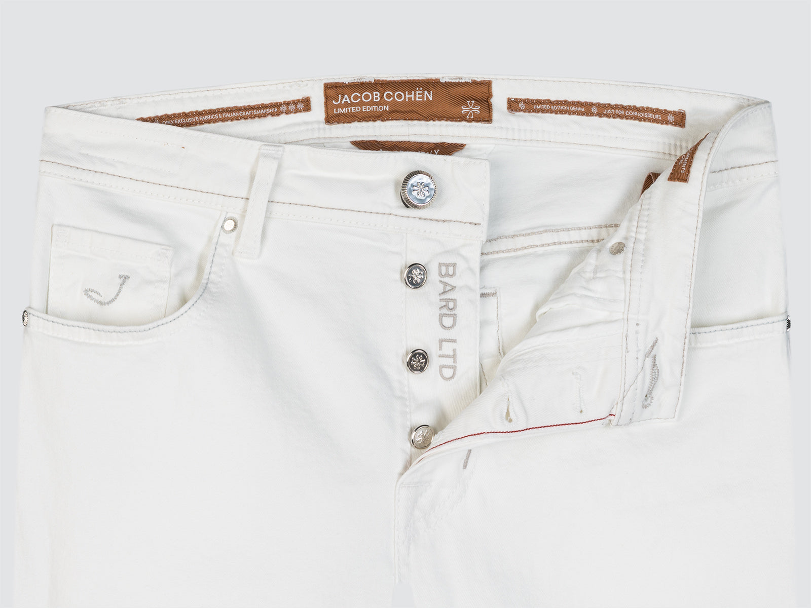 Bard jeans stretch limited edition white with clock button