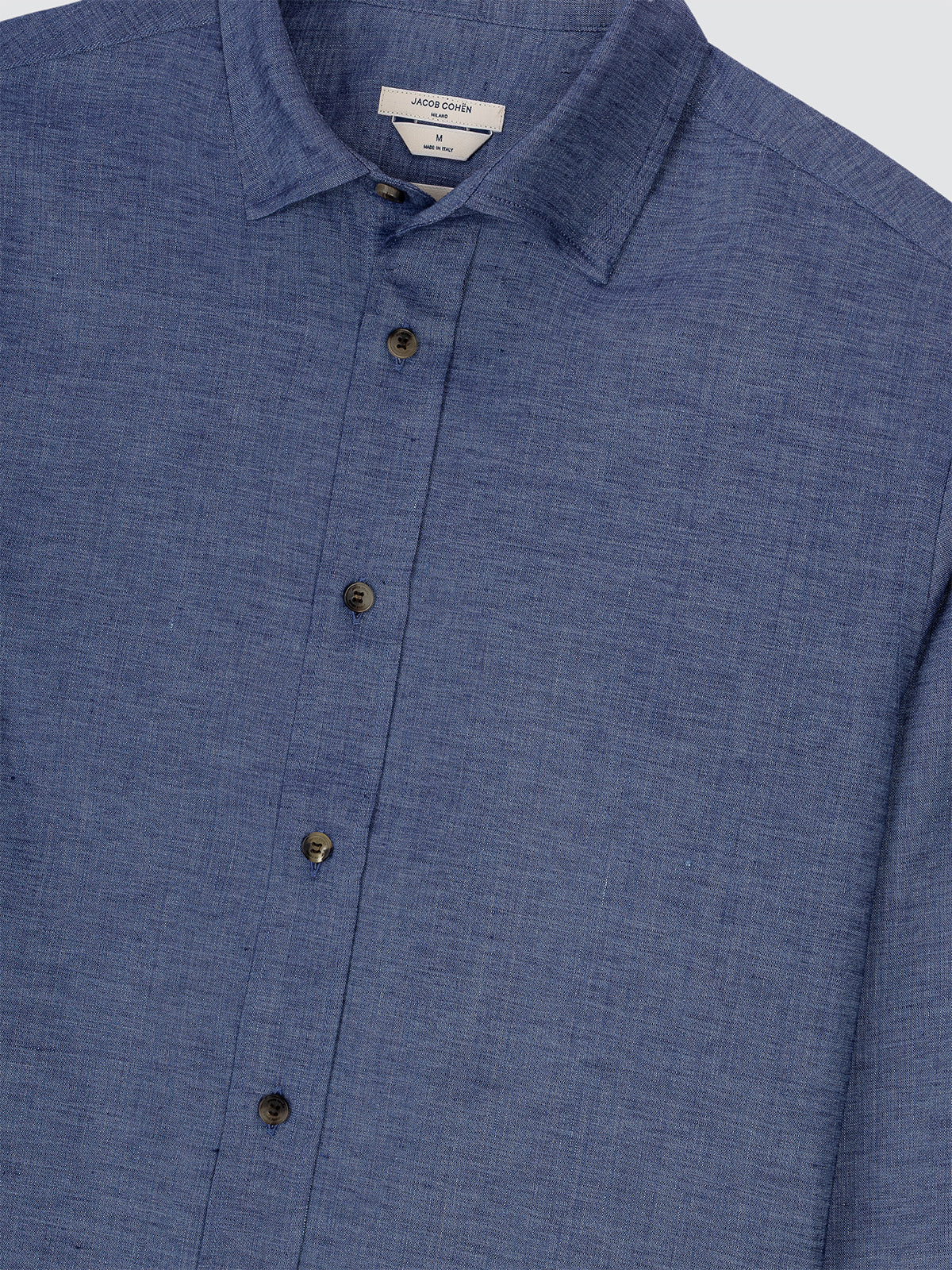 Close-up of a blue button-up shirt Jacob Cohen with a white background