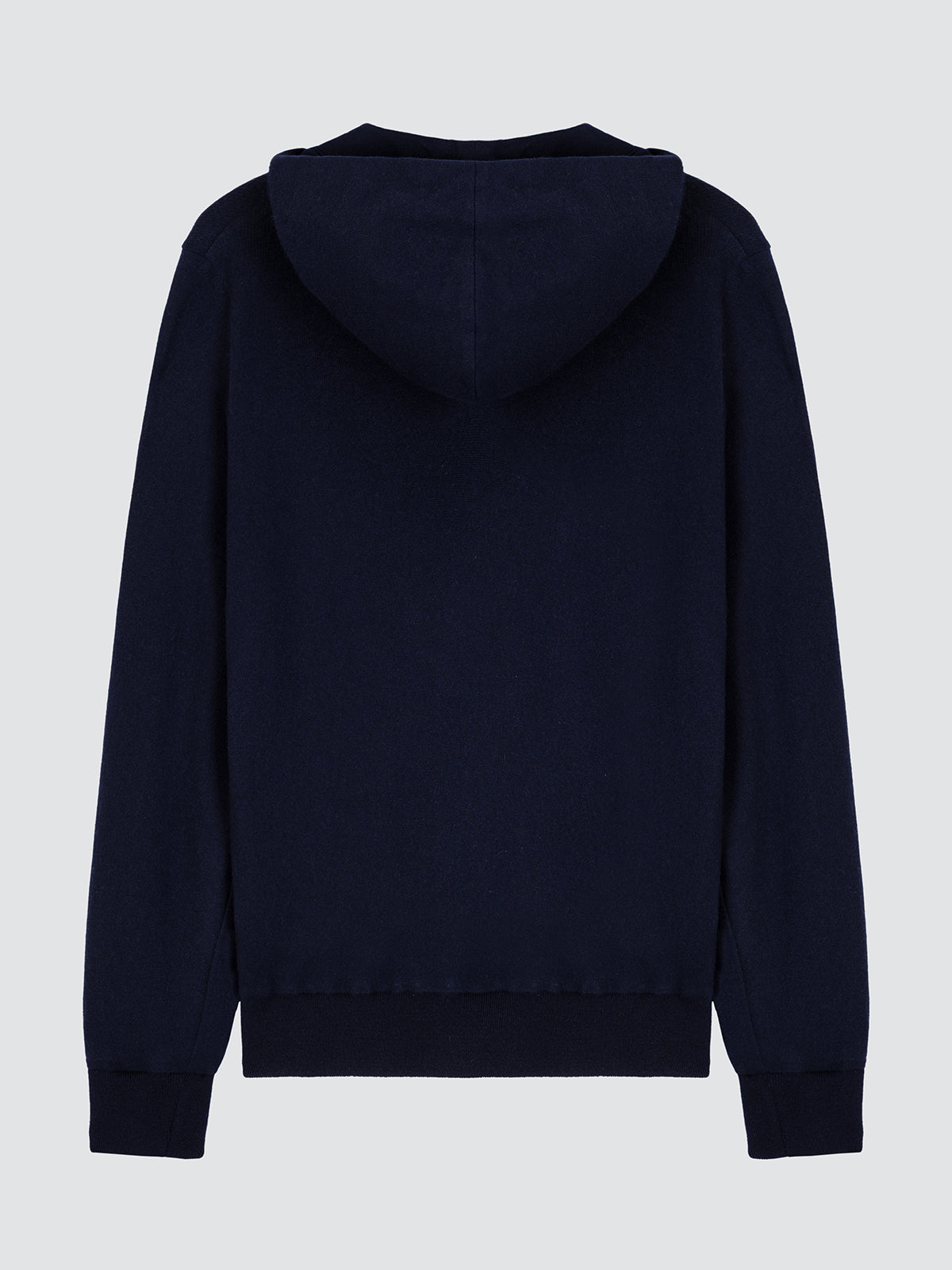 navy blue hoodie cashmere on a light gray background back view