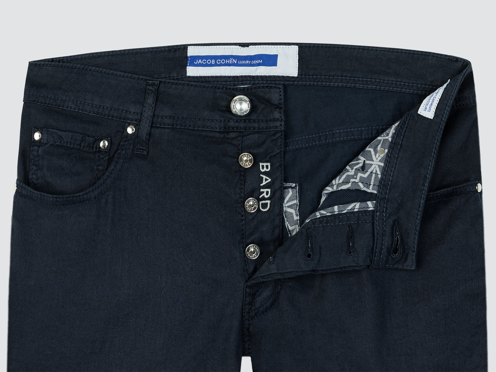 Bard Regular-Slim 5-Pocket-Hose marineblauem Baumwoll-Leinen-Stretch Jacob Cohen