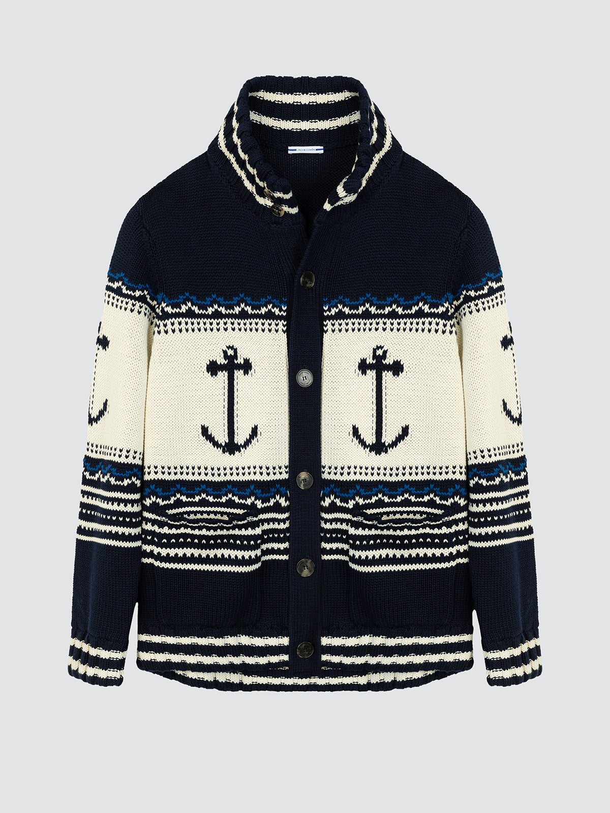 Pull marine avec motif ancre Jacob Cohën en coton