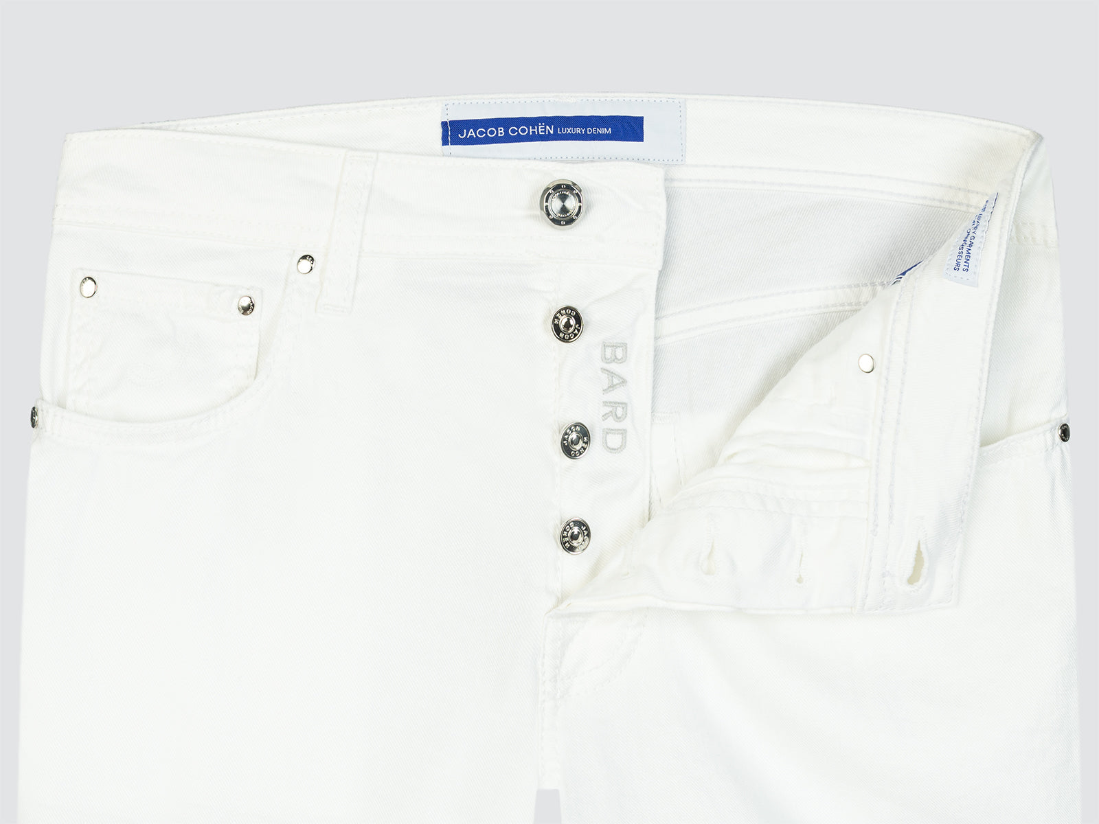 Bard Regular-Slim Hose aus weißem Baumwoll-Leinen-Stretch Jacob Cohen