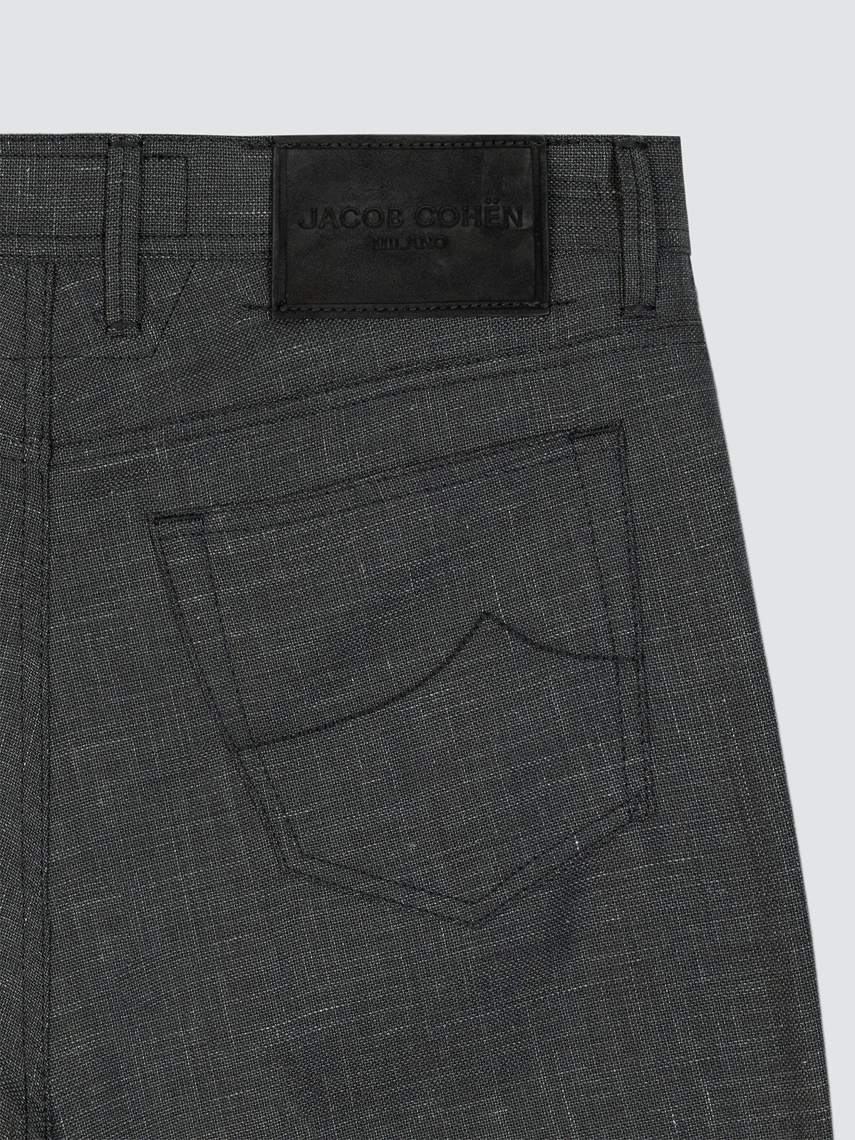 Back view pants Jacob Cohën bard linen and wool grey patch Alcantara dark grey