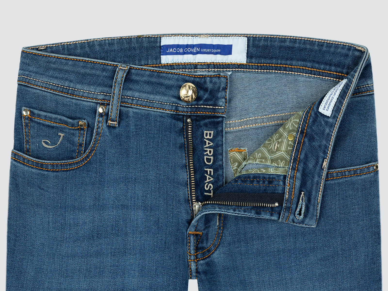 Bard Fast jeans in medium blue stretch denim by Jacob Cohen