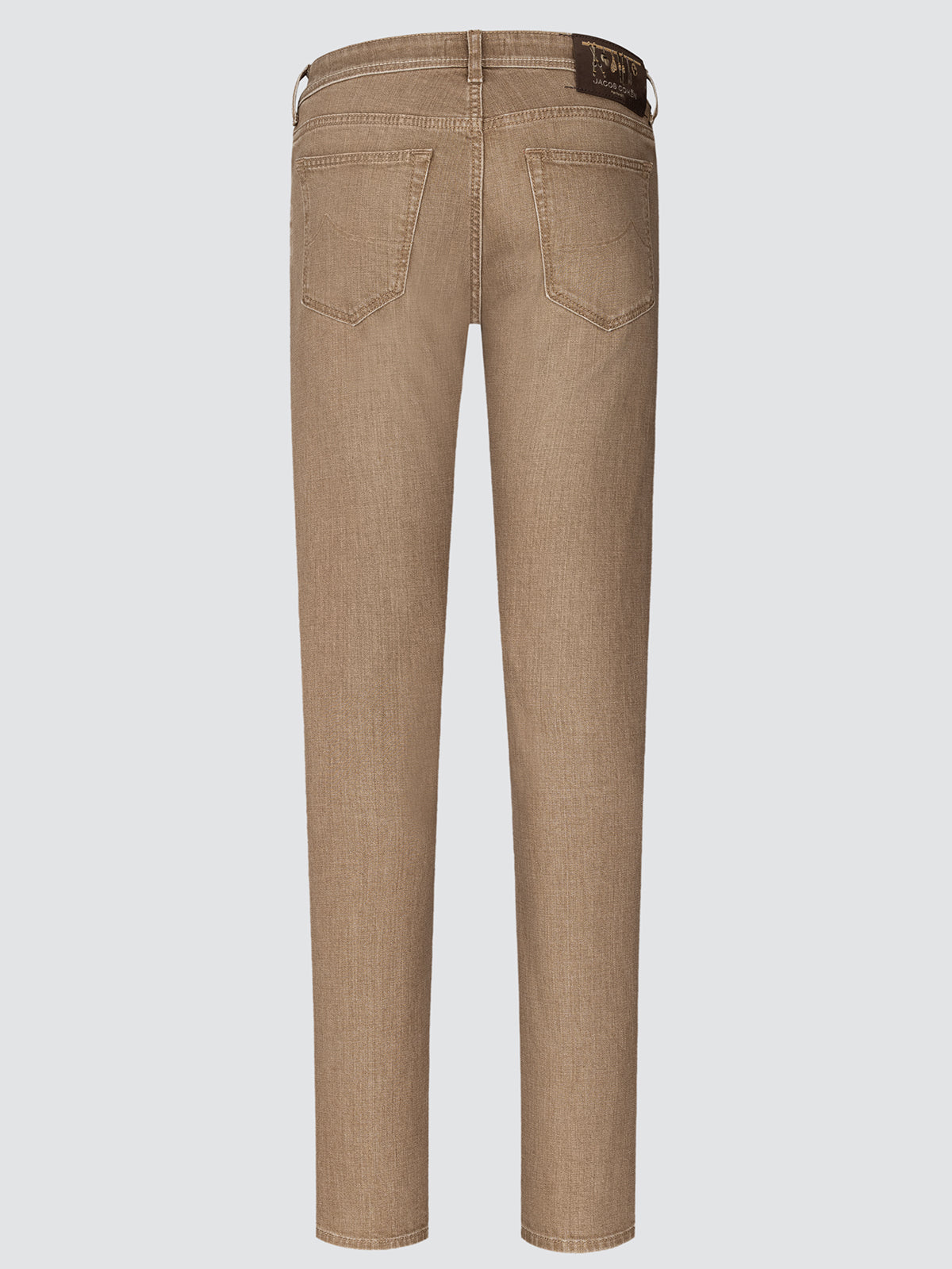 Beige jeans on a light gray background back view