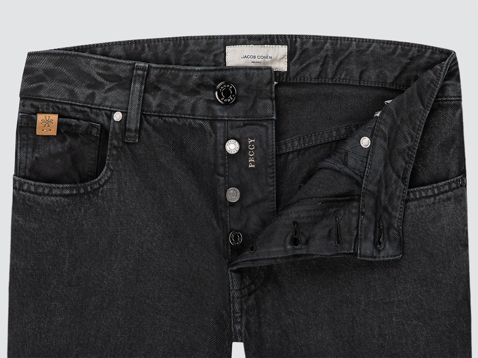 Peggy Wide Cropped 5 Pocket Jeans in Black Recycled Cotton Denim