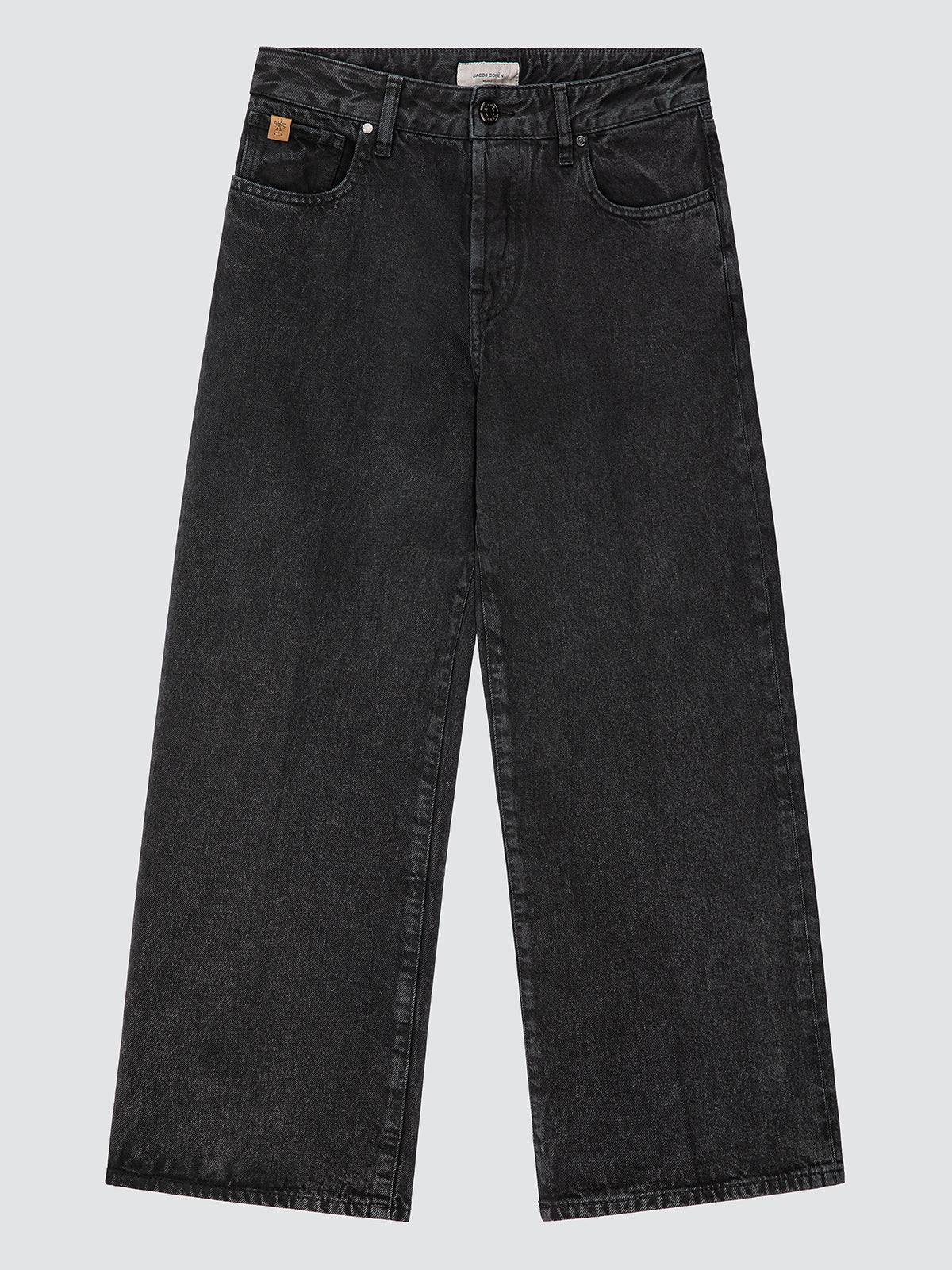 Peggy Wide Cropped 5 Pocket Jeans in Black Recycled Cotton Denim