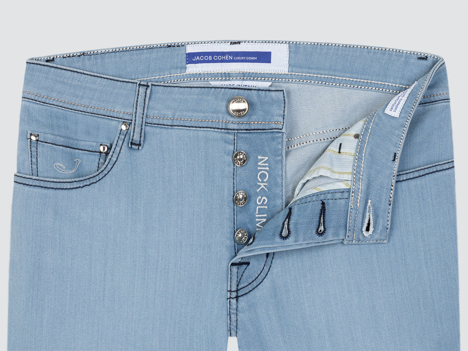 Nick Slim 5-pocket jeans in lichtblauw Superstretch zachte denim