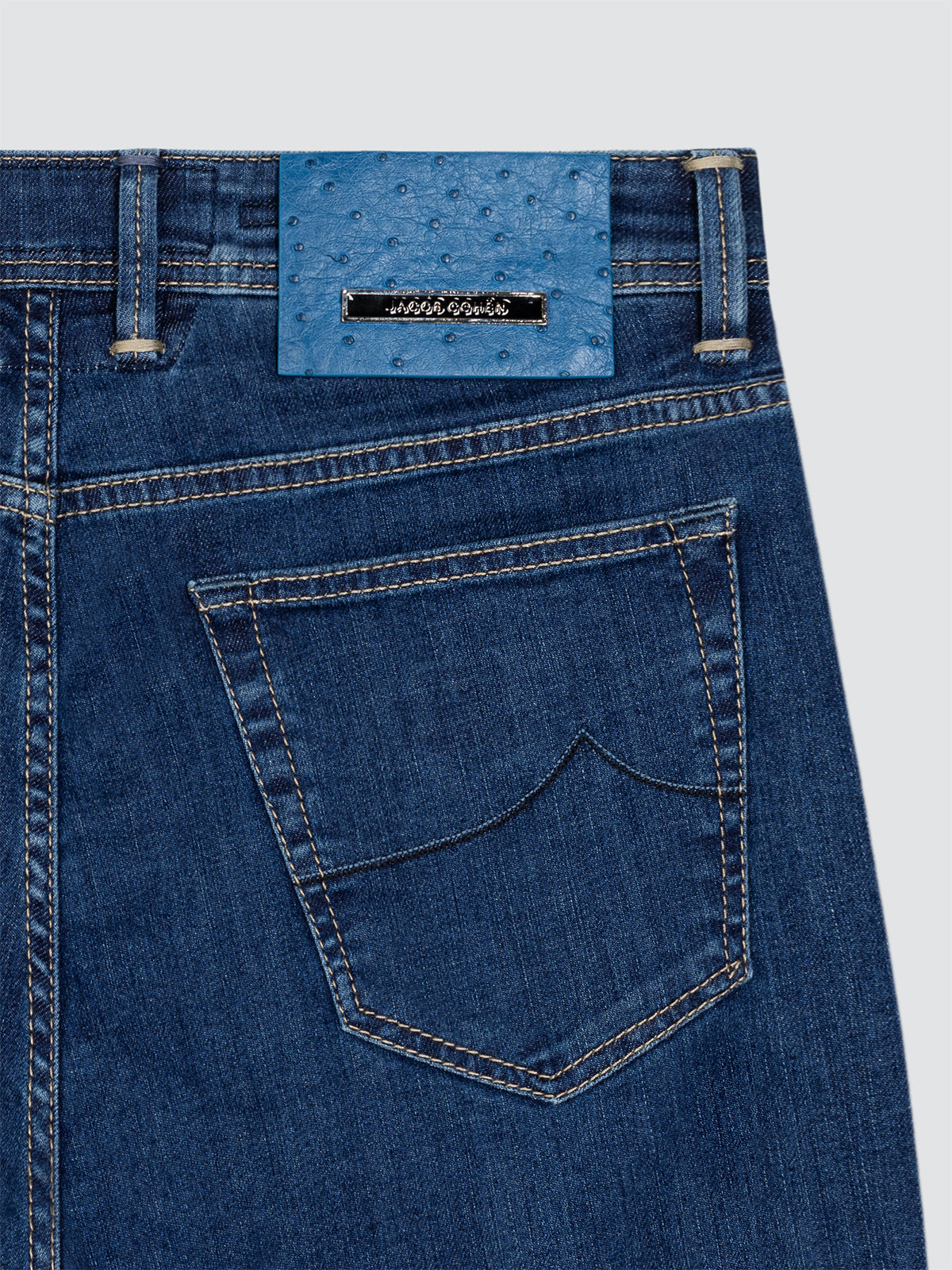 Bard luxury Jacob Cohën blue denim stretch with blue ostrich patch