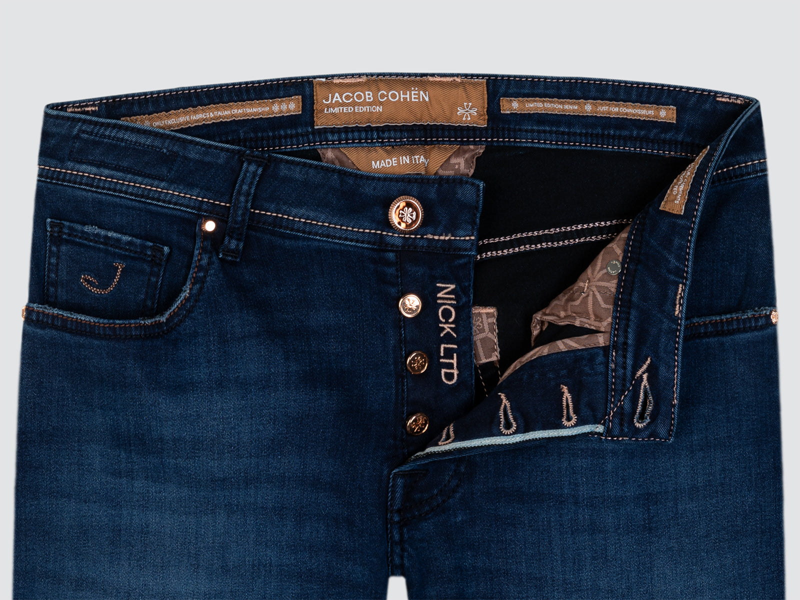 Nick LTD 5 Pocket Pants in Dark Blue Super Stretch Selvedge Denim