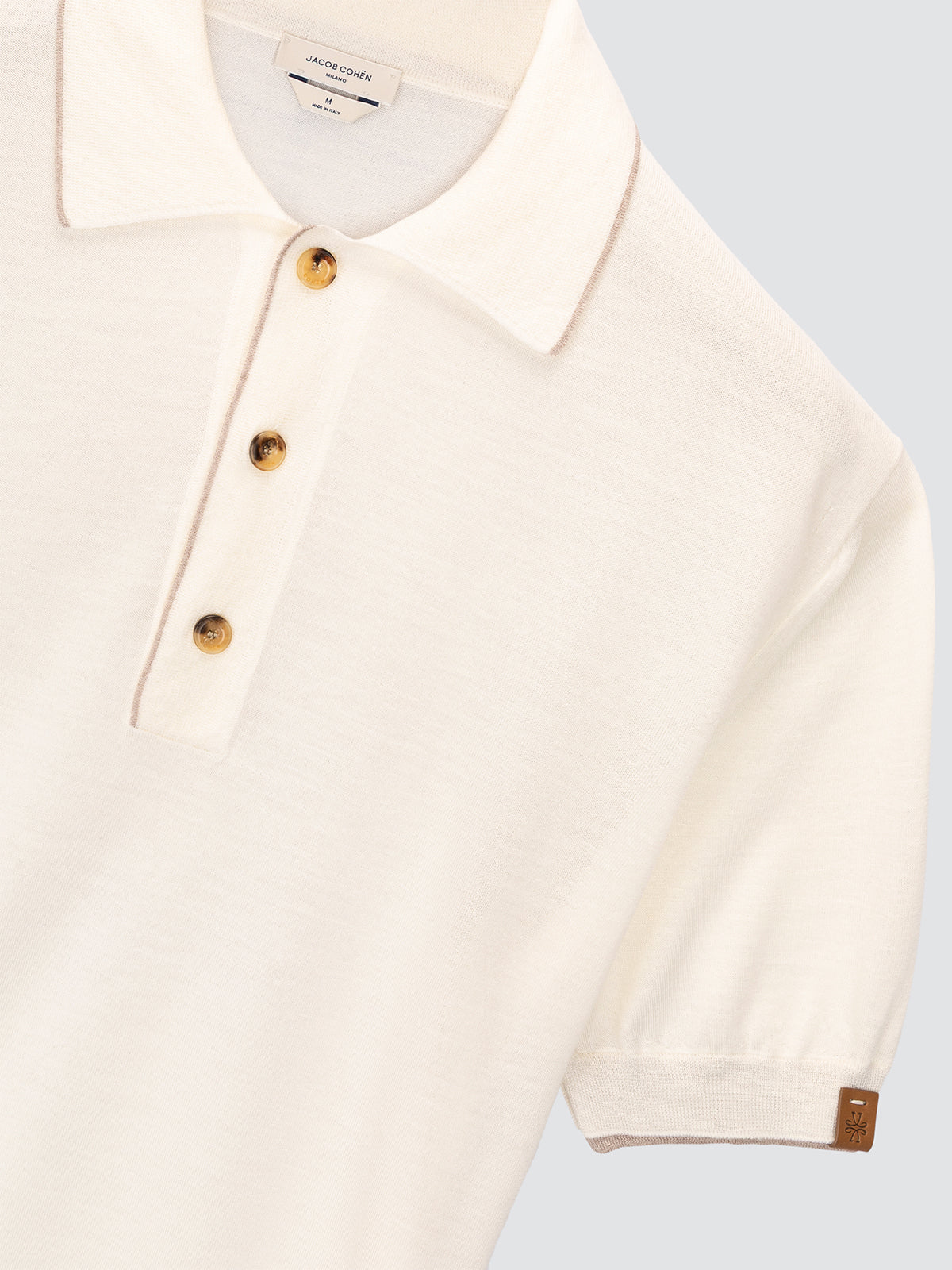 Polohemd aus Woll-Seiden-Melange in Off-White