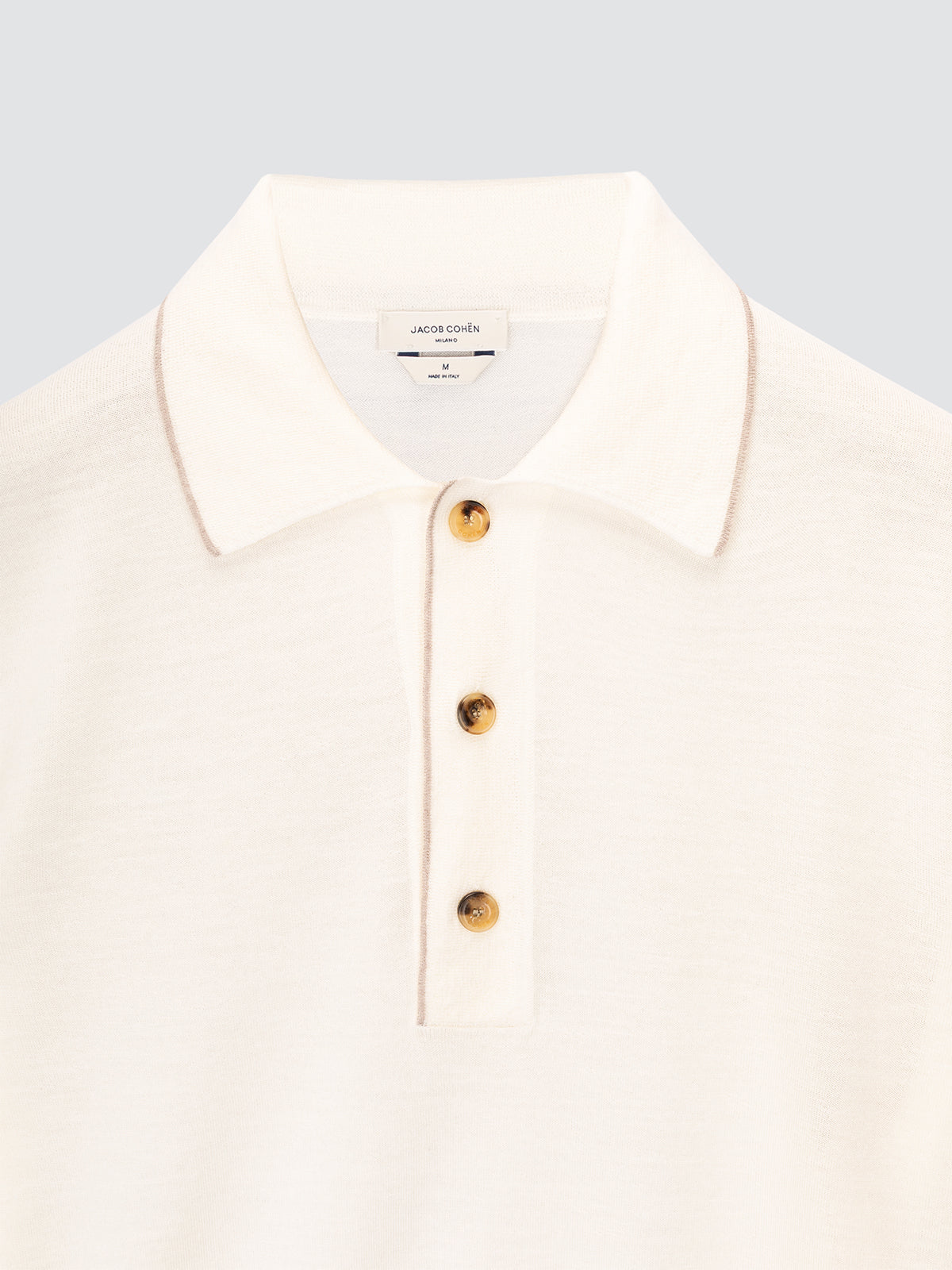 Polohemd aus Woll-Seiden-Melange in Off-White