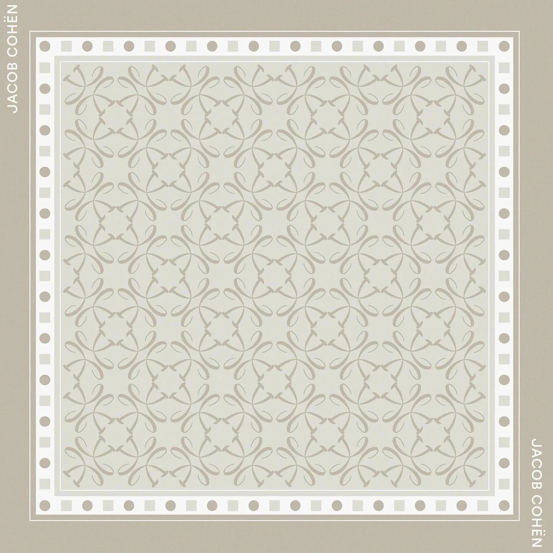 Jacquard woven scarf with geometric pattern on a beige background