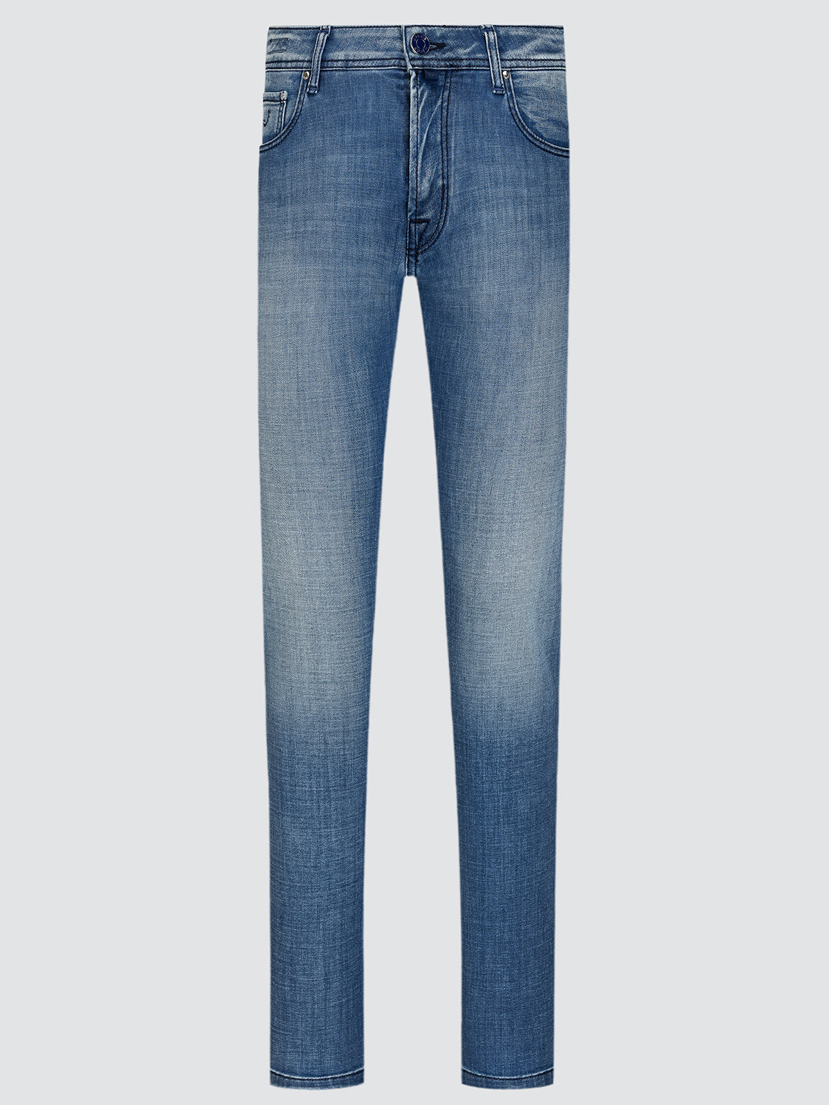 Blue jeans on a light gray background
