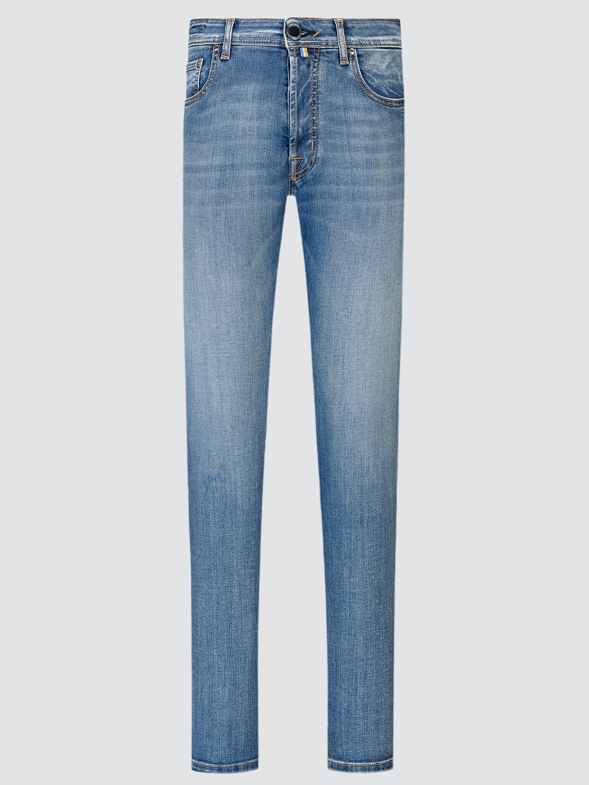 Blue jeans on a light gray background