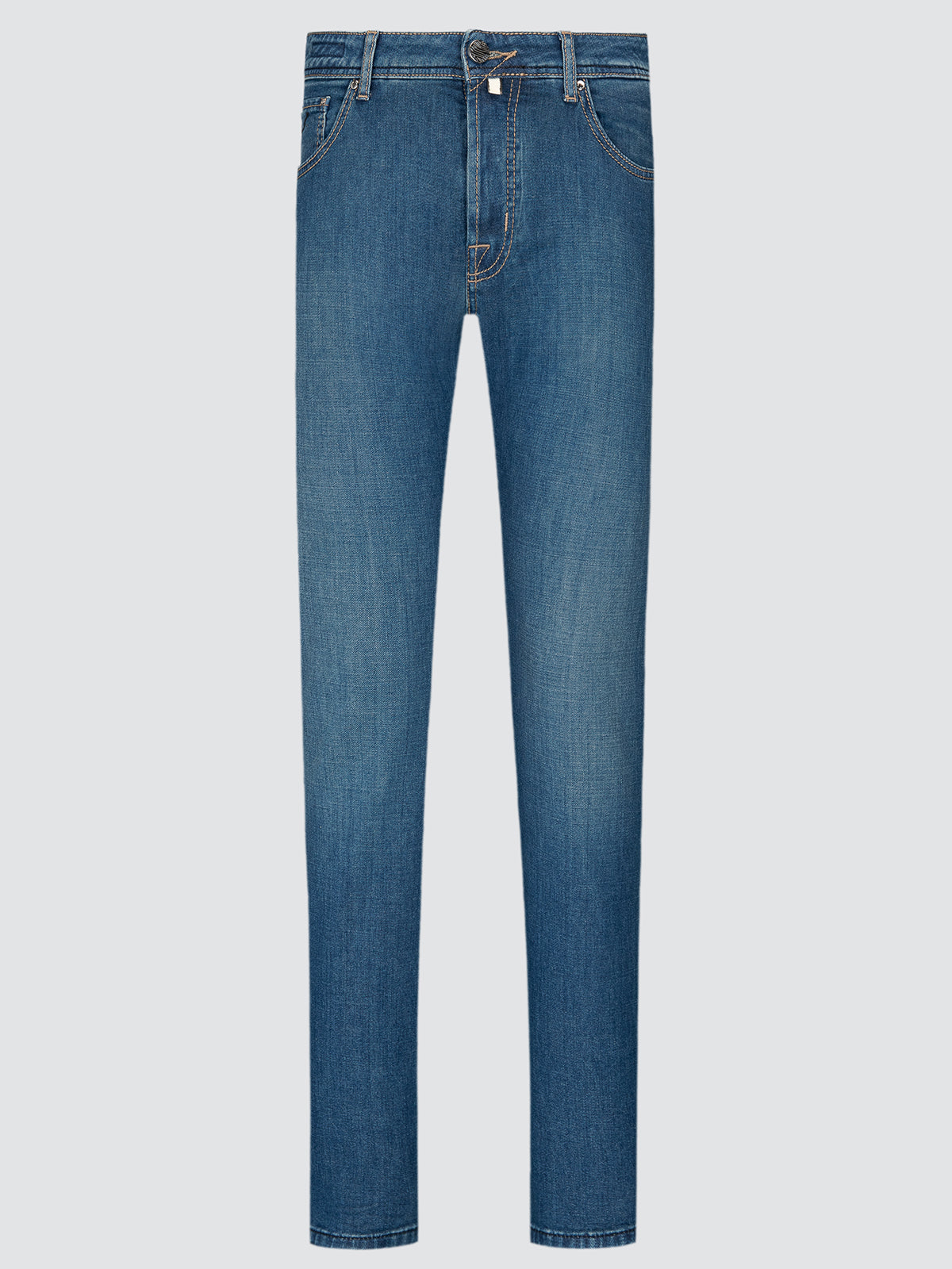 Blue jeans on a light gray background