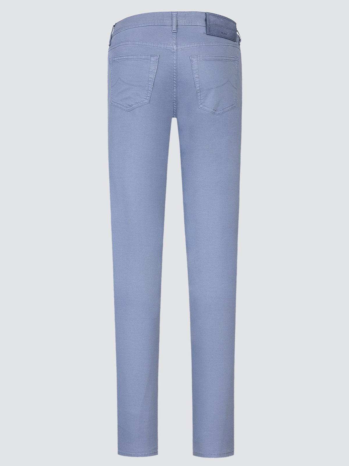 Light blue 5 pockets pants on a white background