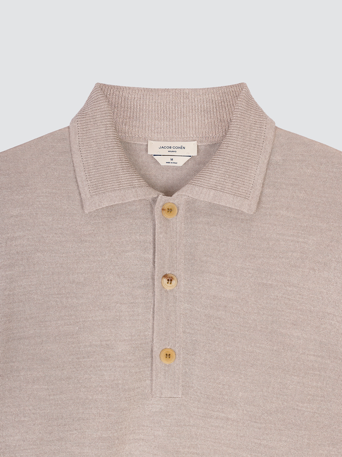 Polo met lange mouwen van wol en zijde in lichtgrijze/beige melègetinten