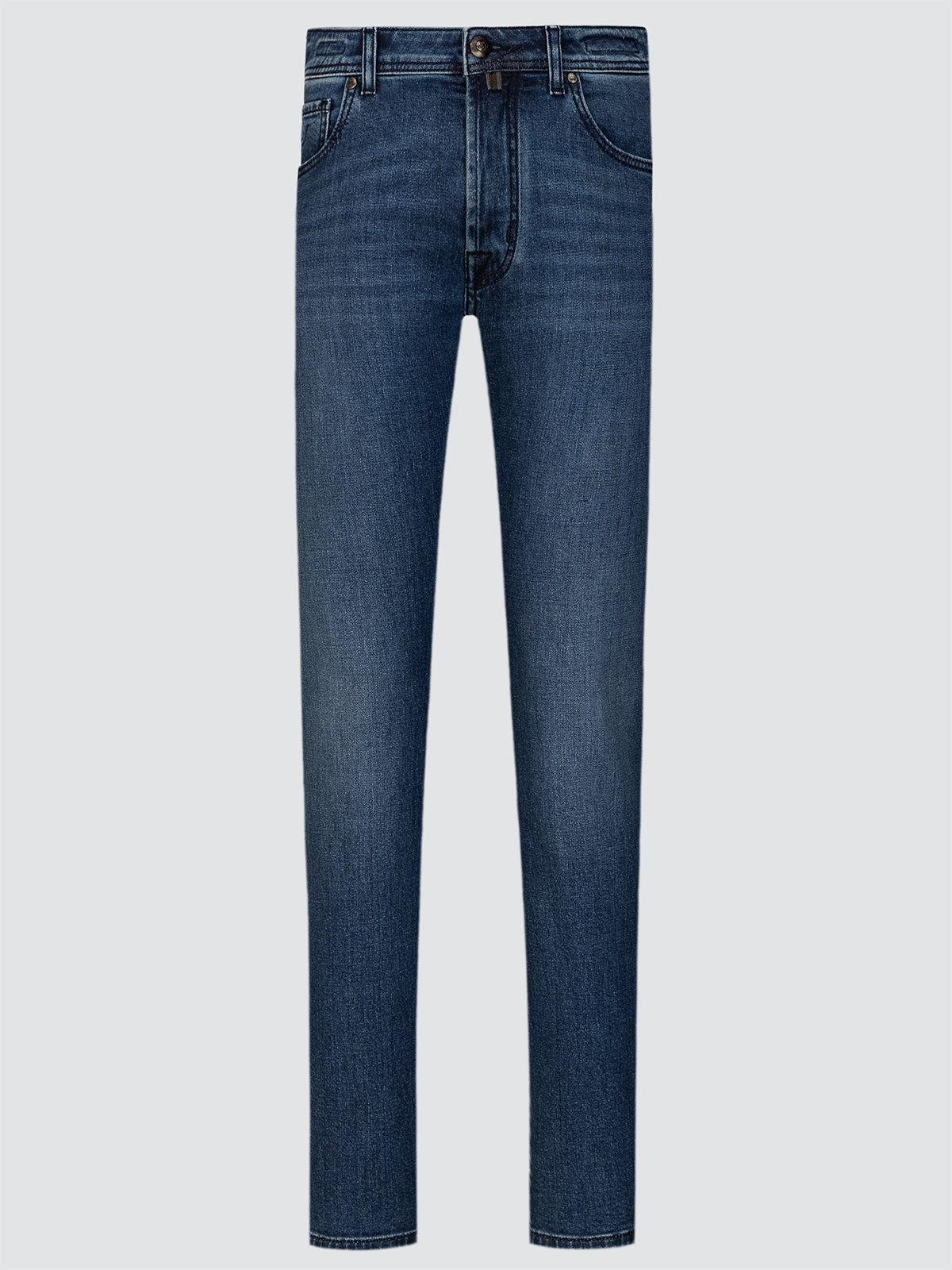 Blue jeans on a light gray background