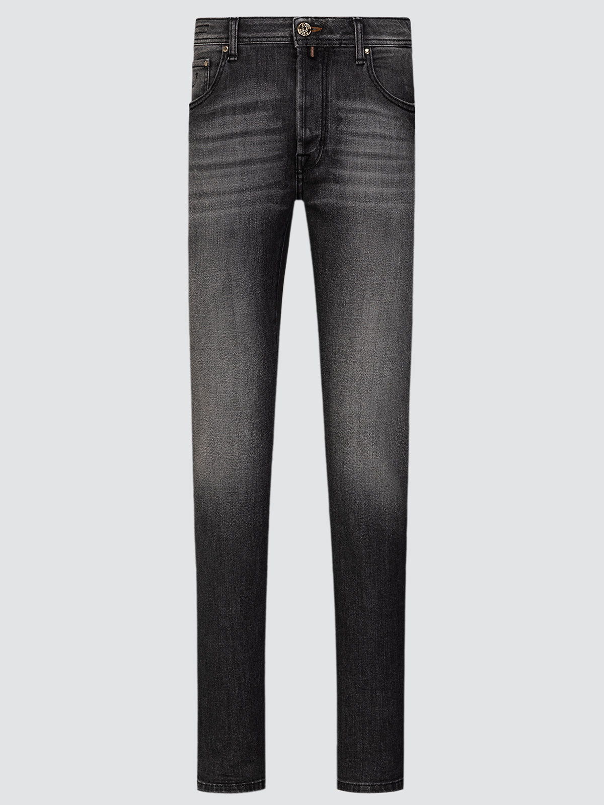Black jeans on a light gray background
