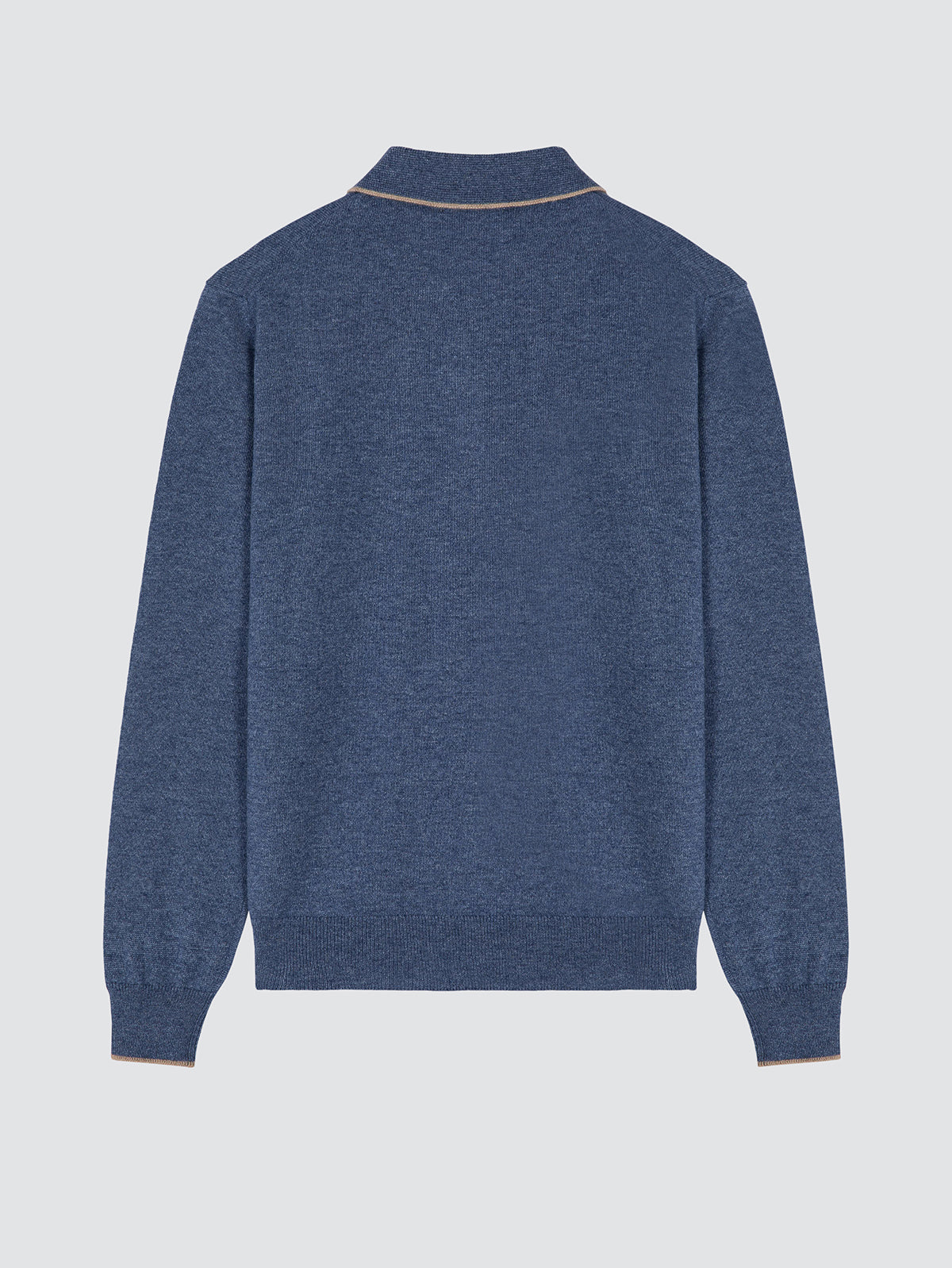 Long-Sleeve Polo in Slate Blue Cashmere with Contrasting Trims