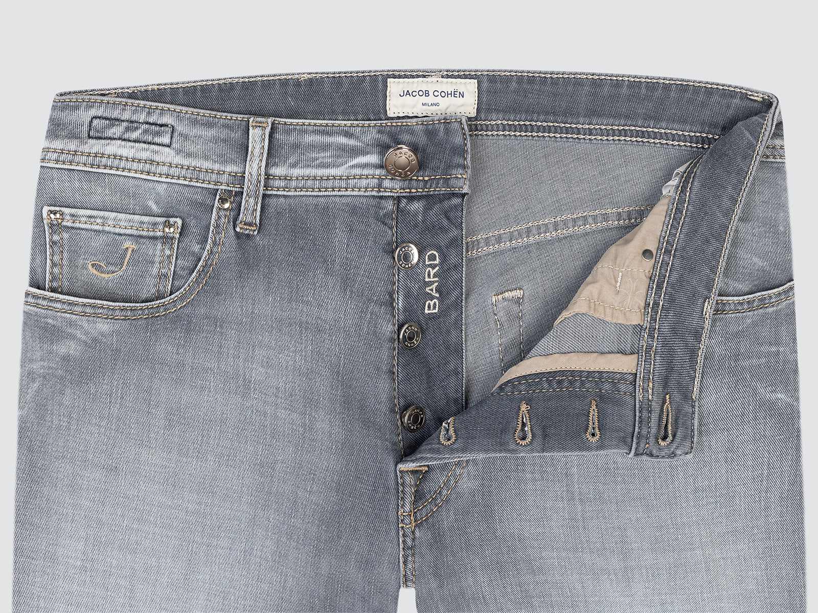 Bard Jeans in Light grey Super Stretch Denim with Vintage Wash