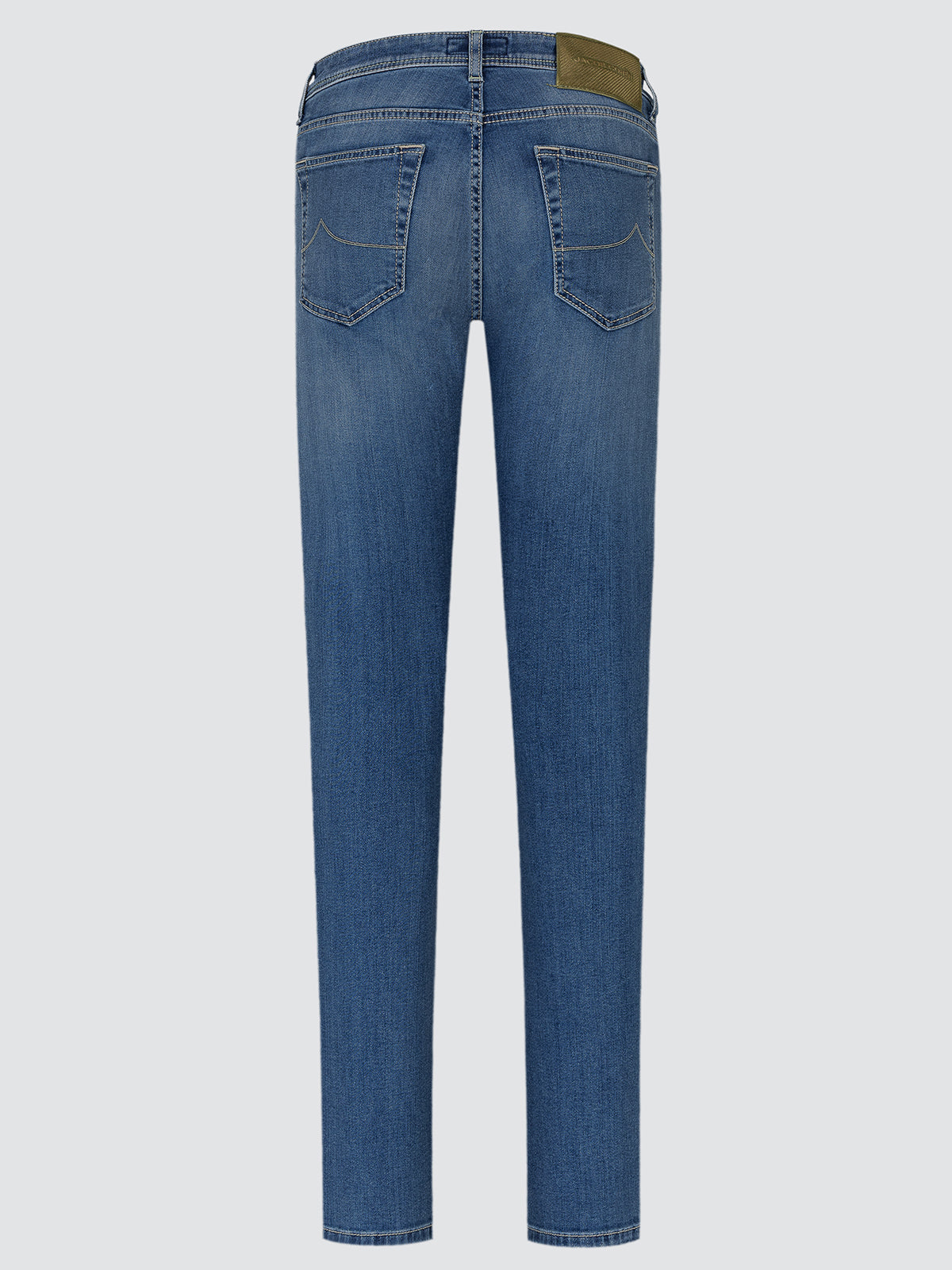 Blue jeans on a light gray background
